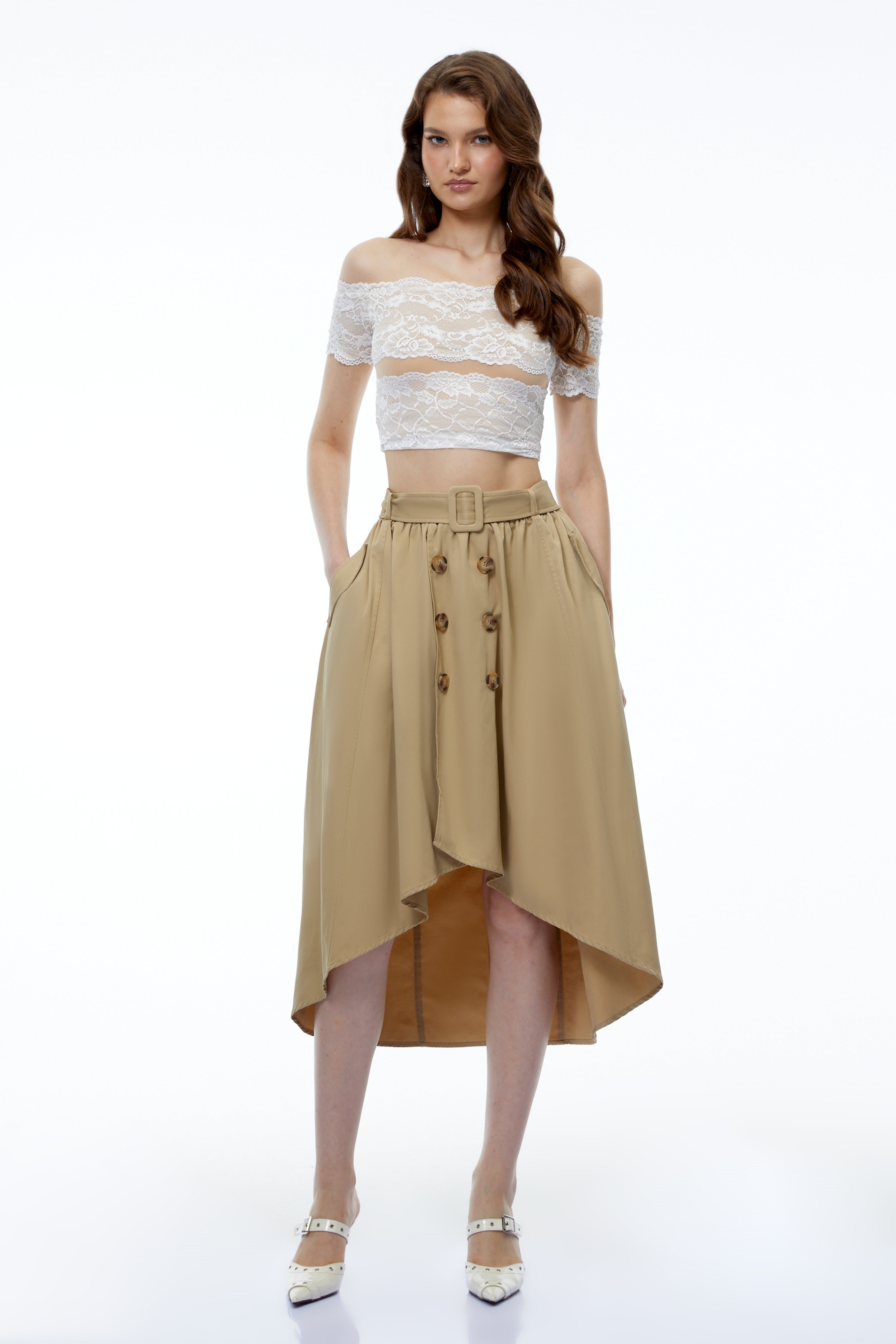 Blair White Lace Off-Shoulder Neckline Short Sleeve Top