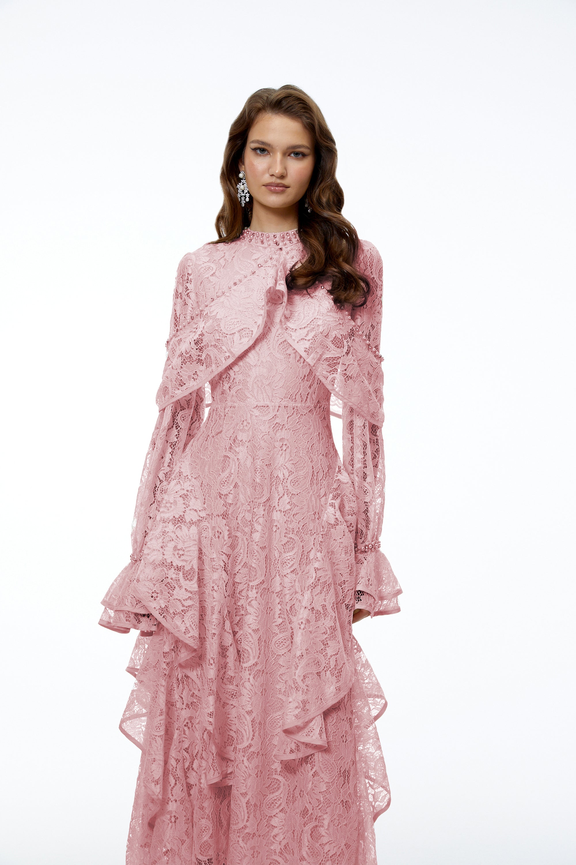 Blanche Pink Floral Lace Embellished Maxi Dress