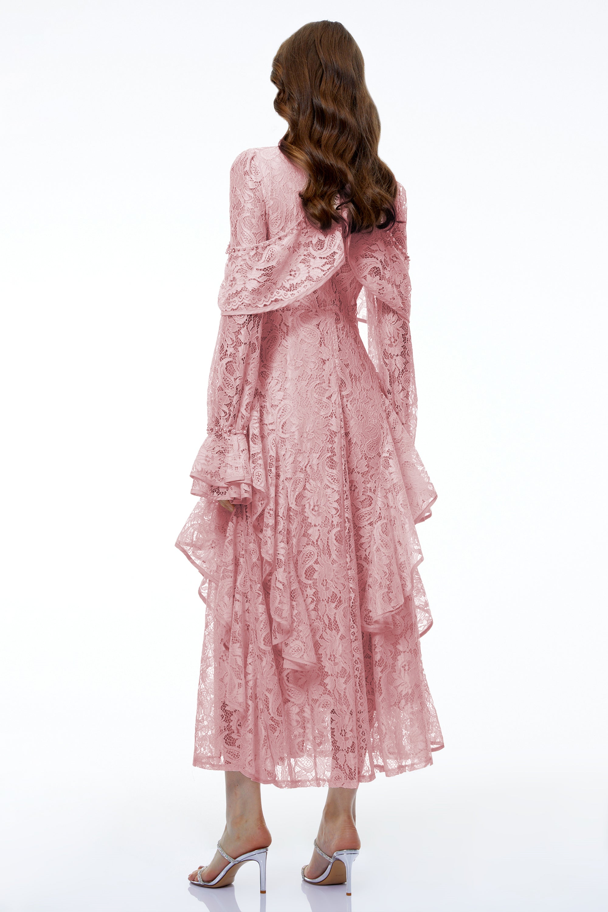 Blanche Pink Floral Lace Embellished Maxi Dress