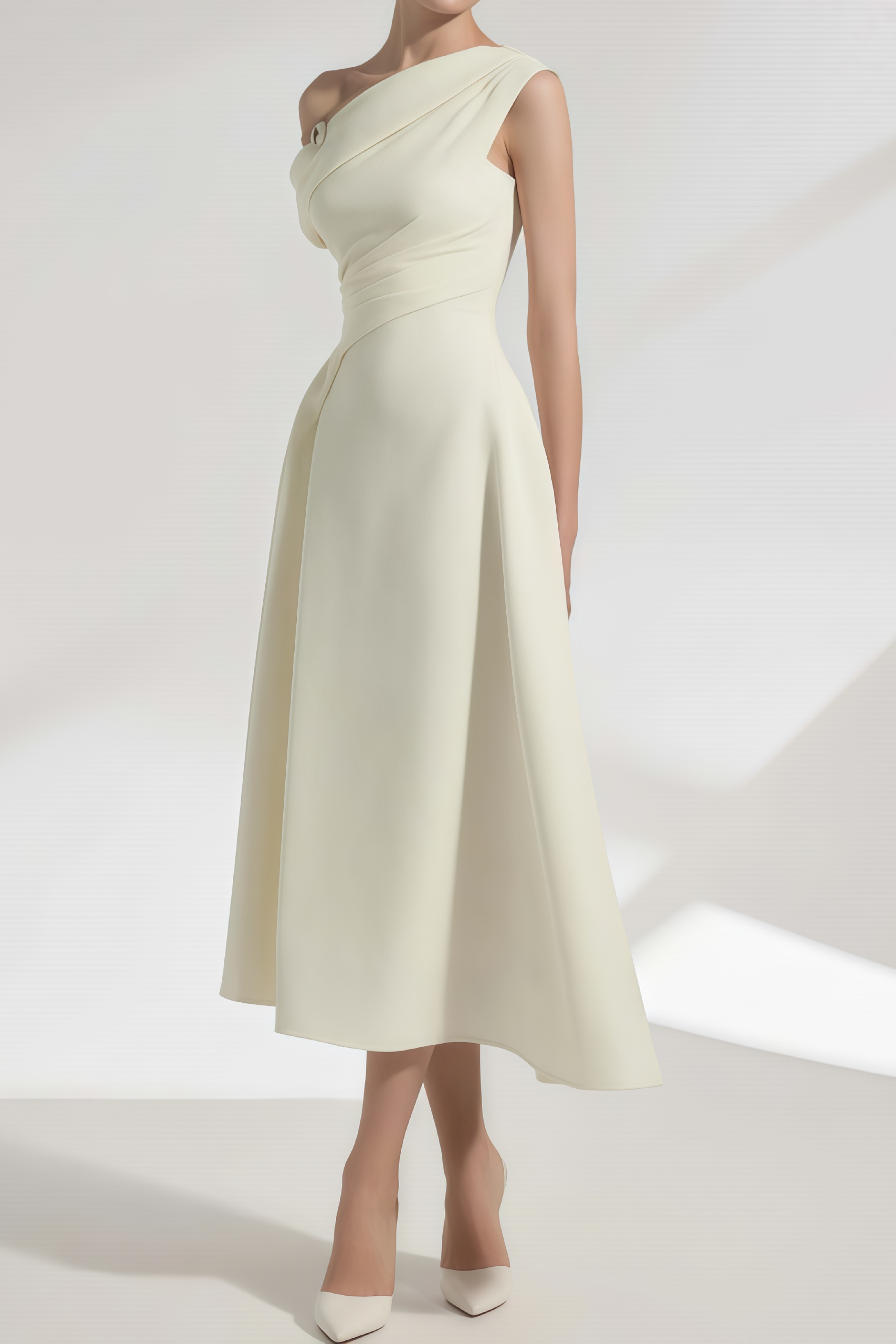 Blossom Weißes One-Shoulder-Midikleid mit Rüschen