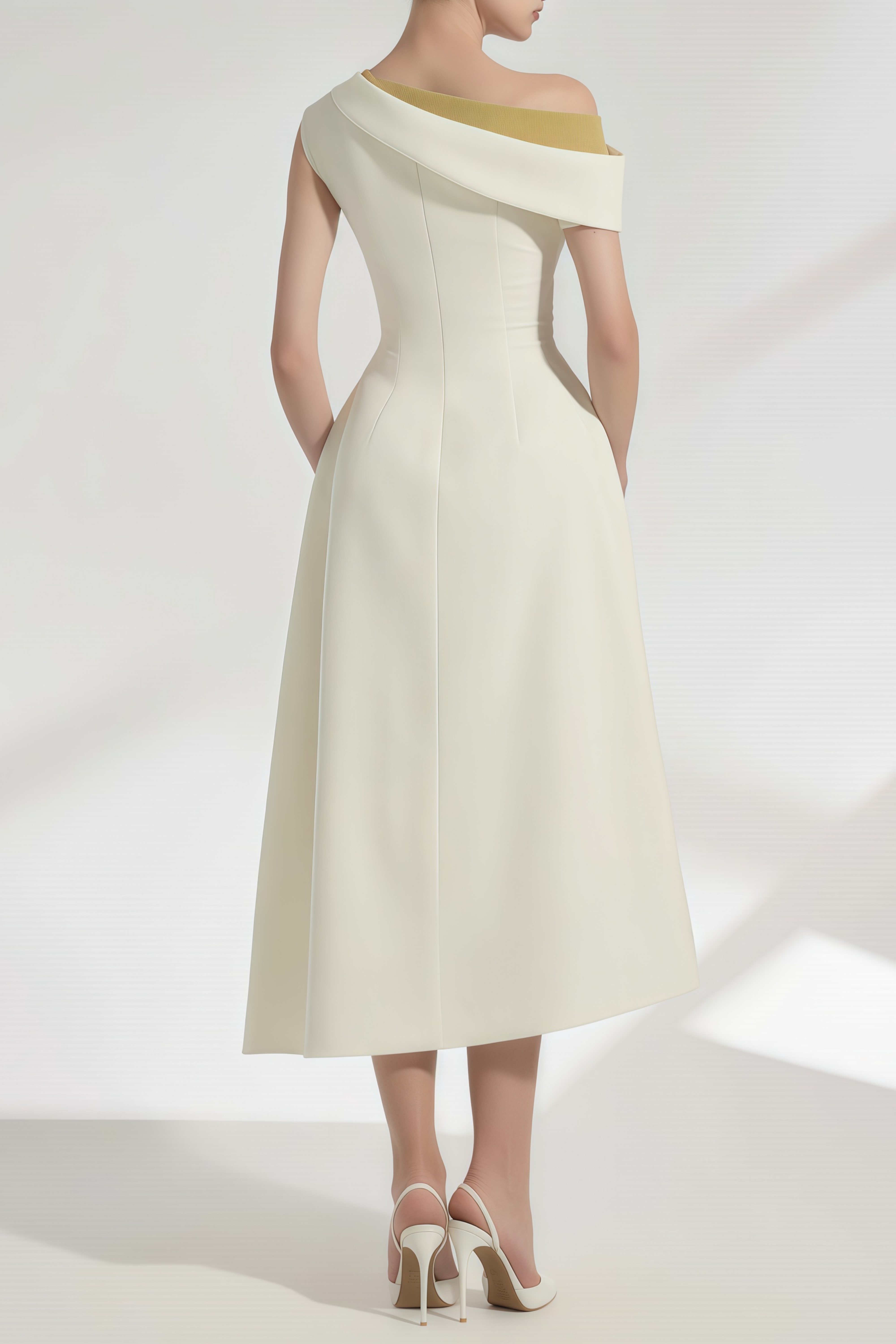 Blossom Weißes One-Shoulder-Midikleid mit Rüschen