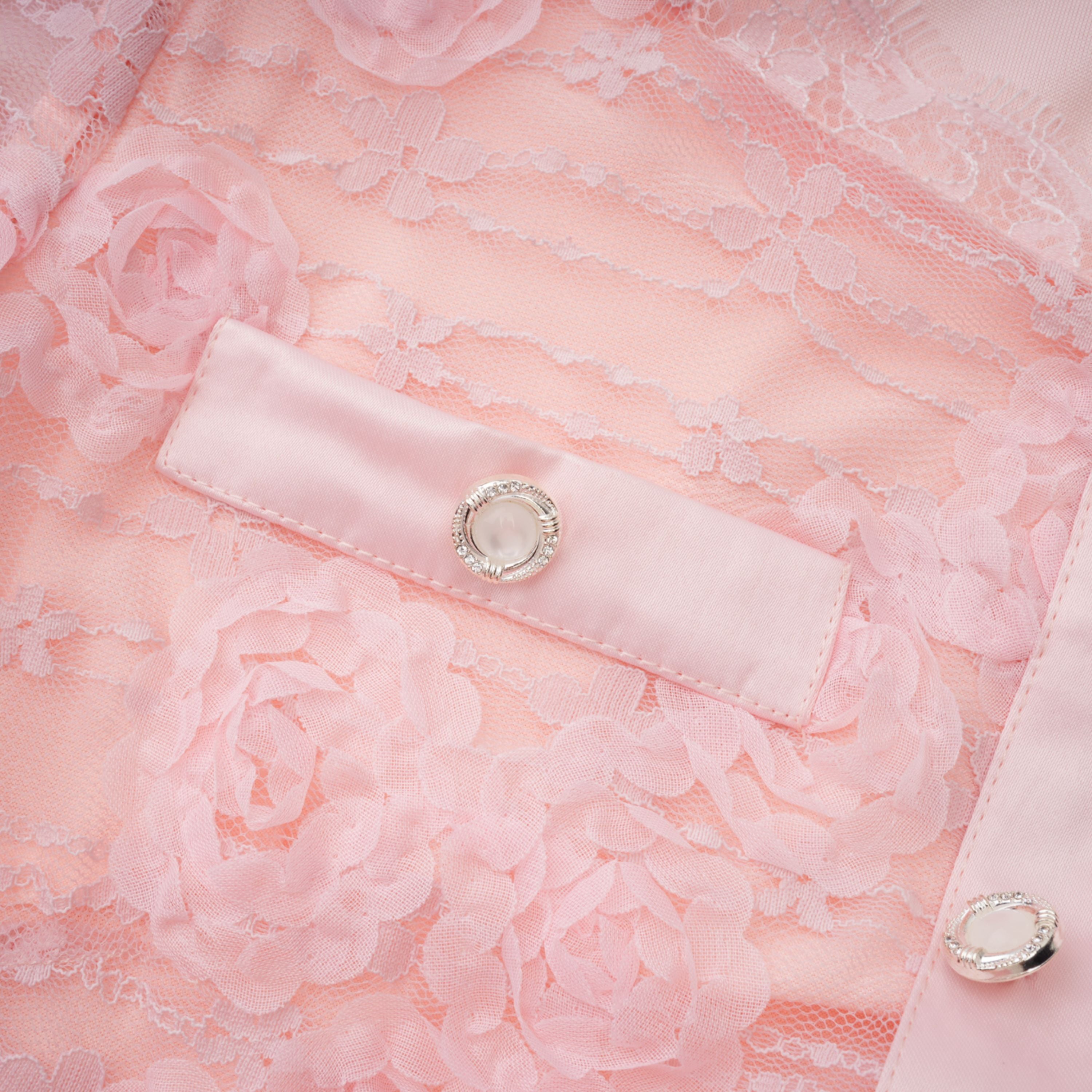 Branwen Pink 3D-Floral Embroidered Lace Maxi Dress