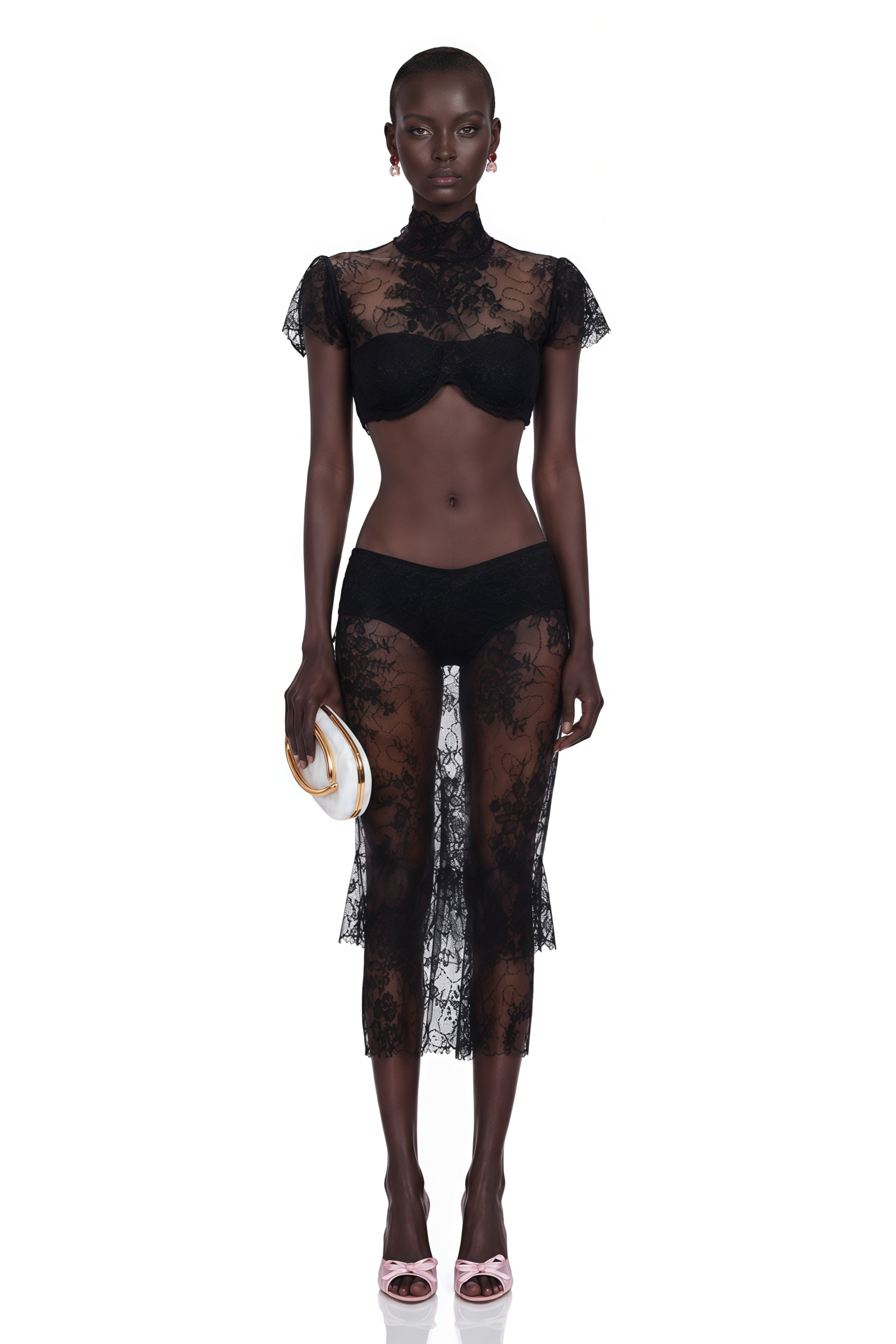 Bree Black Turtleneck Lace Top & Skirt Set