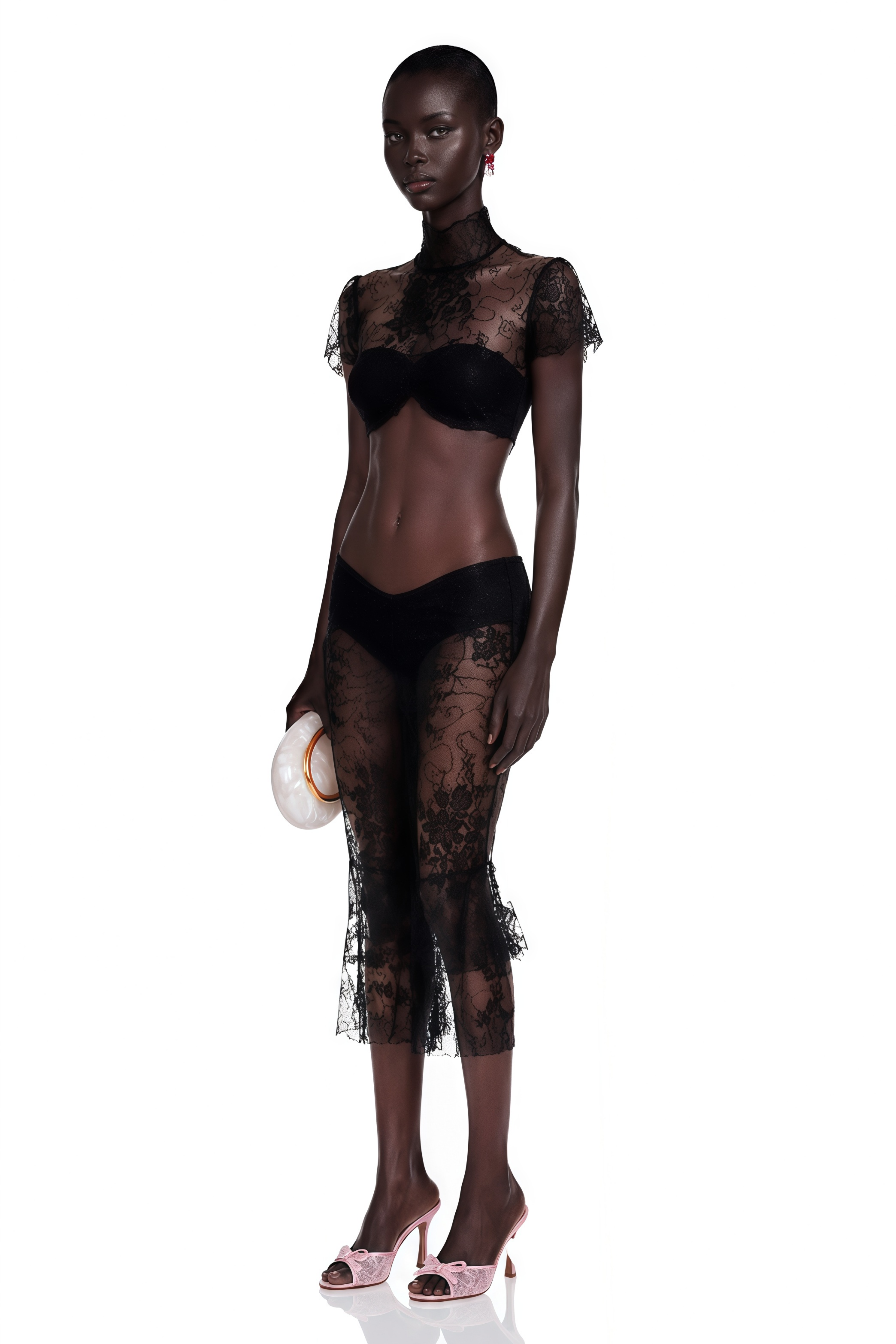 Bree Black Turtleneck Lace Top & Skirt Set