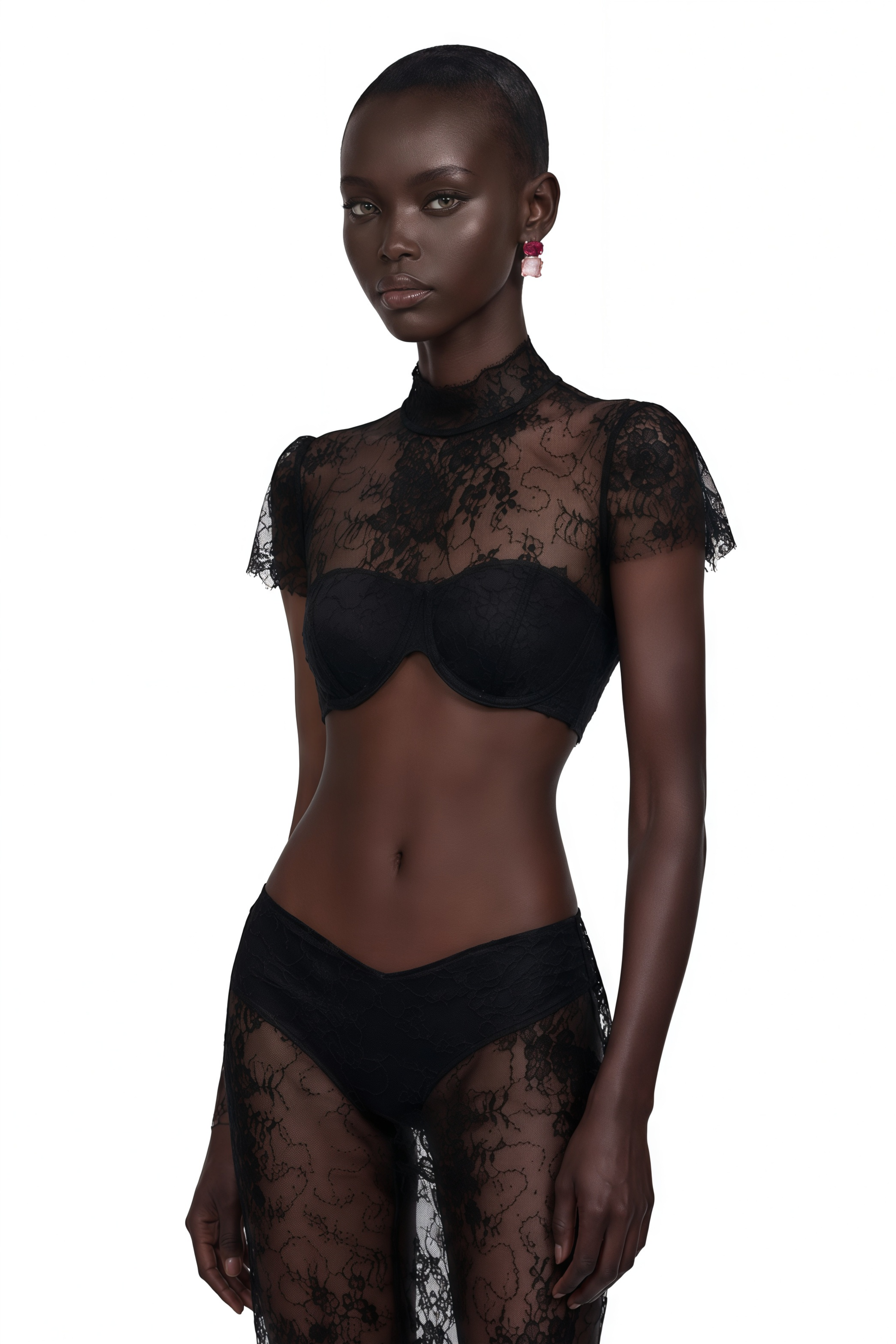 Bree Black Turtleneck Lace Top & Skirt Set