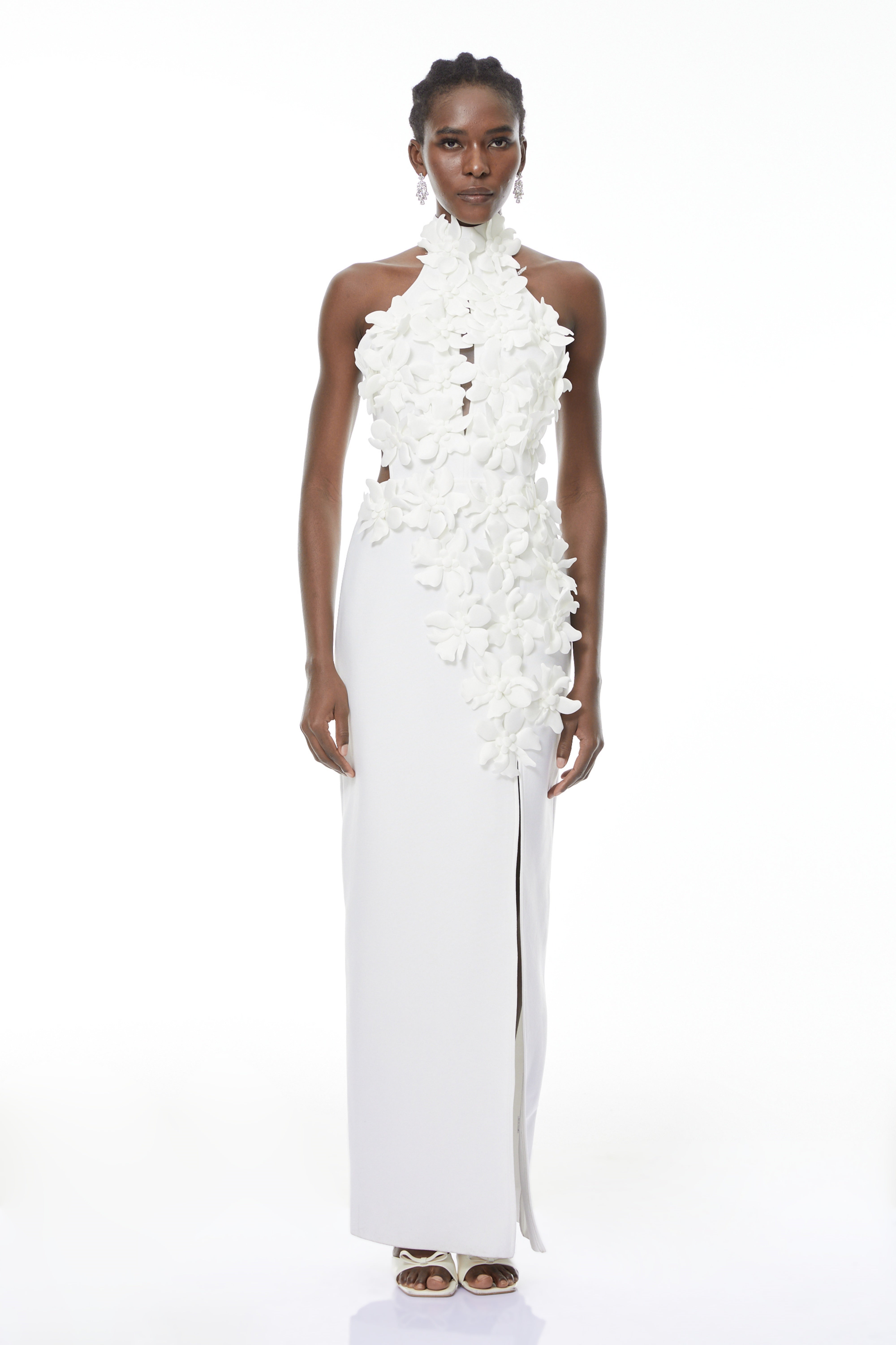 Brian White Halterneck 3D Petal Maxi Dress
