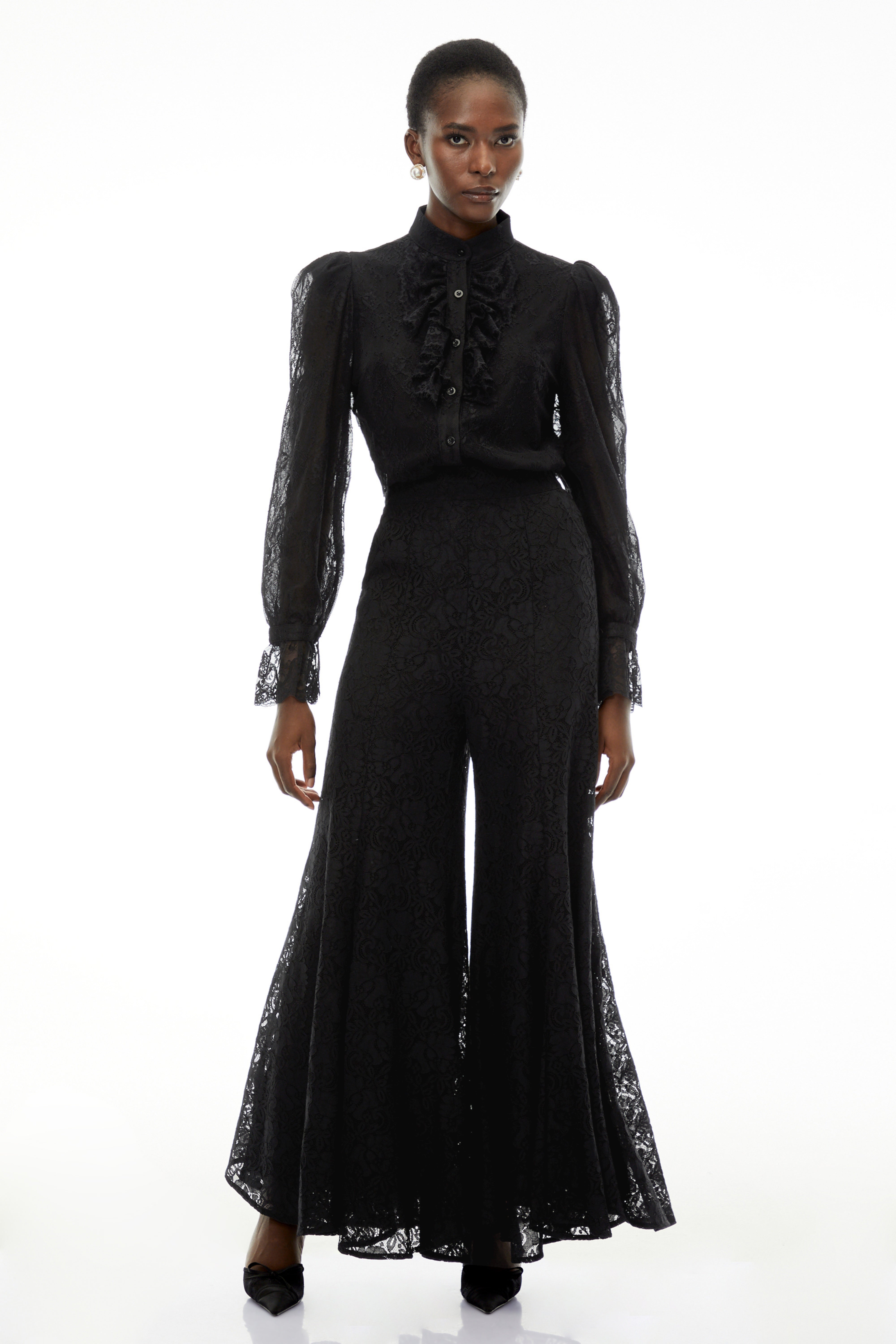 Brigitte Black High Neck Ruched Blouse (Final Sale)