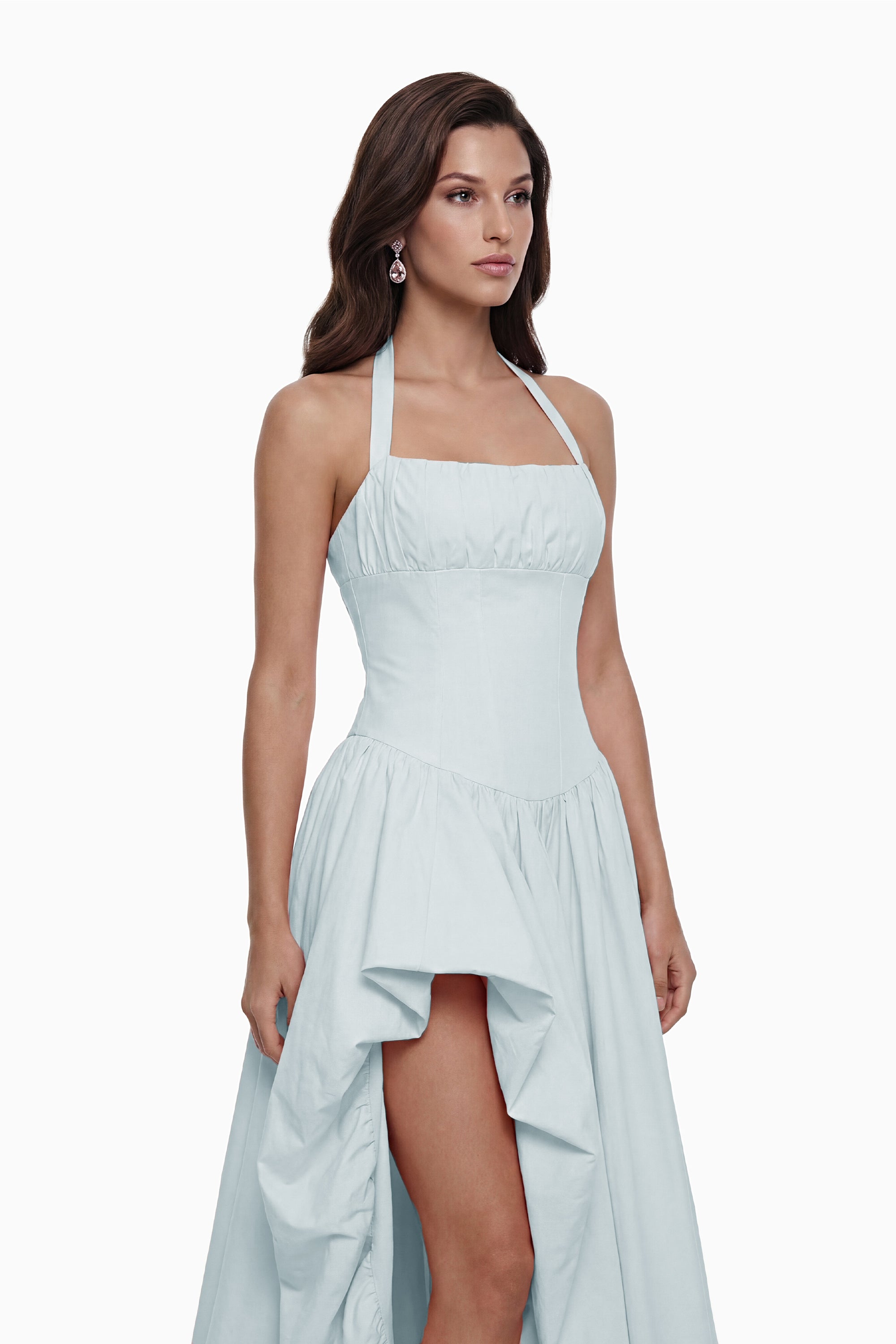 فستان طويل أزرق بدون أكمام من Caiya مع شق