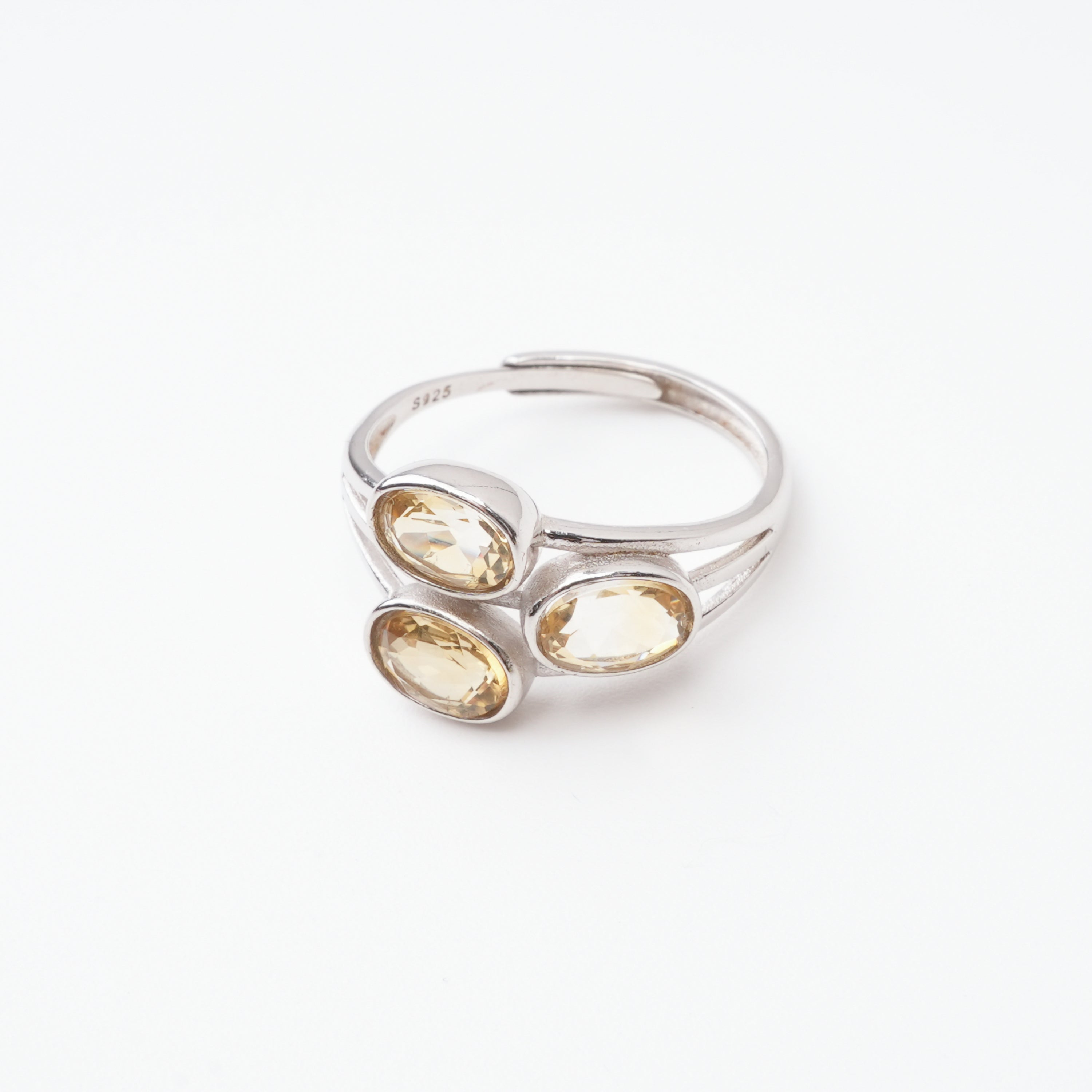 Camila Champagne Oval Cut Three Stone Gemstone Sterling Silver Ring