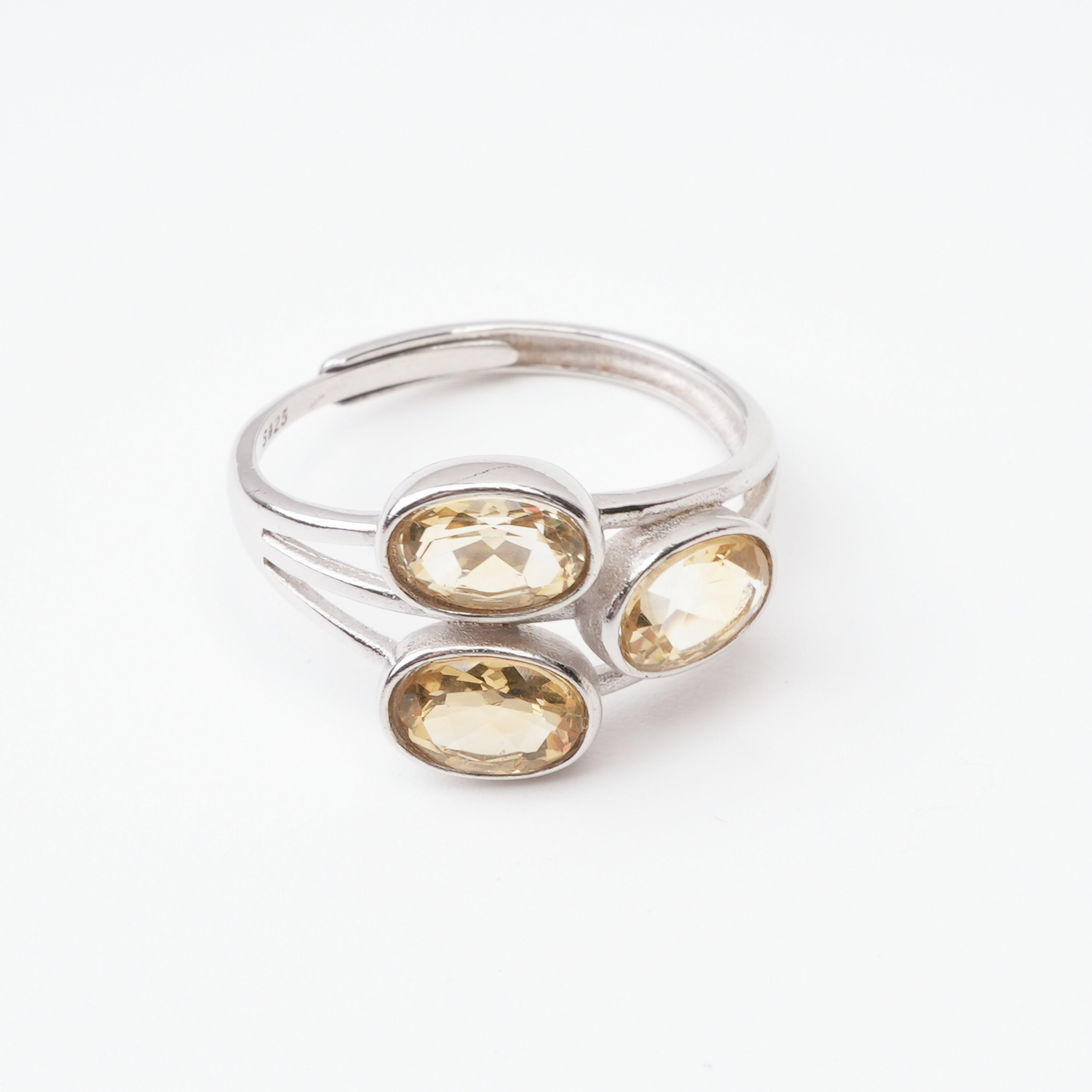 Camila Champagne Oval Cut Three Stone Gemstone Sterling Silver Ring