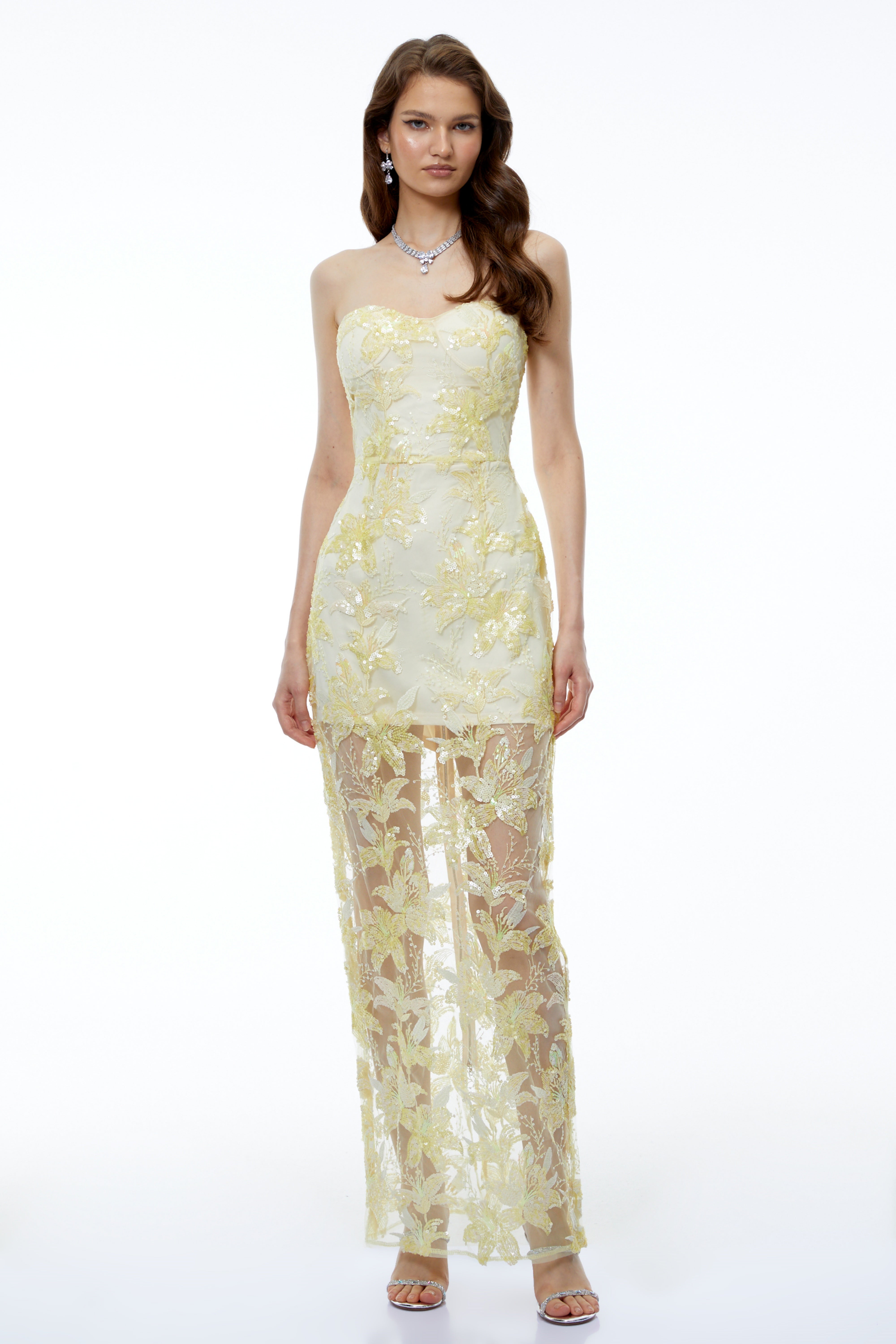 Robe longue à épaules dénudées Caoimhe à imprimé floral jaune