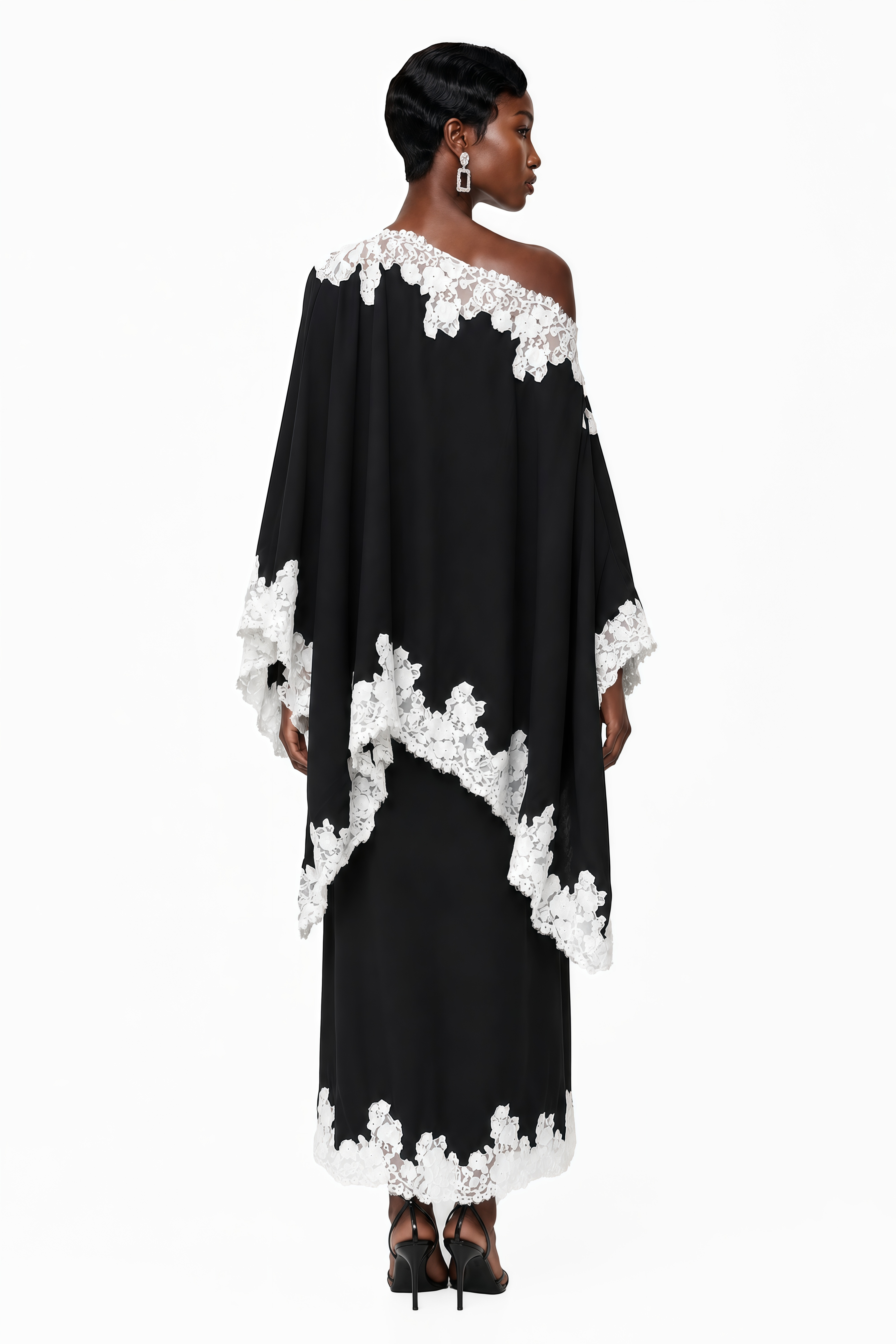 Carlota Black Cape & Skirt Set with Lace Trim