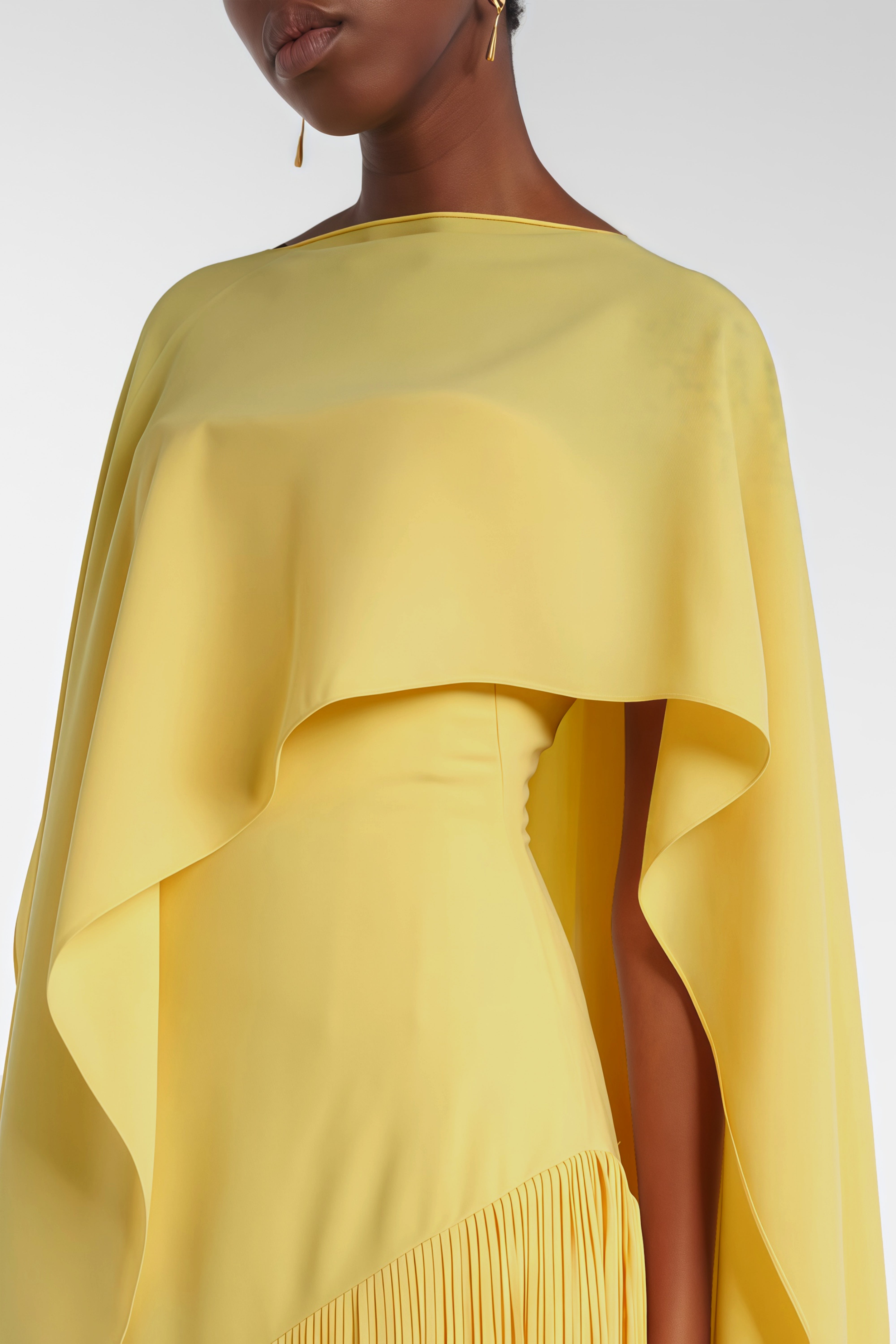 Yellow Fringed Caped Gown