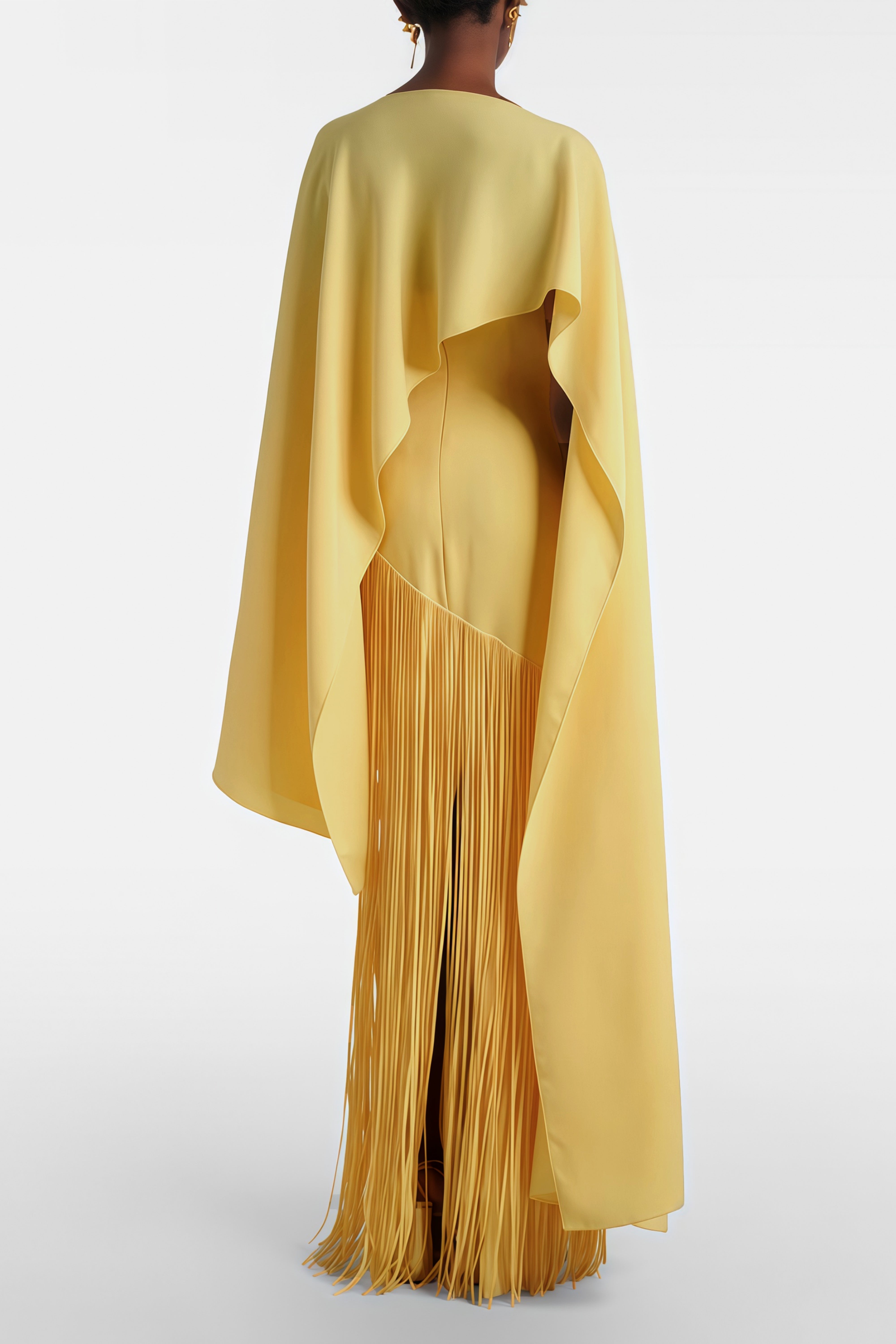 Yellow Fringed Caped Gown