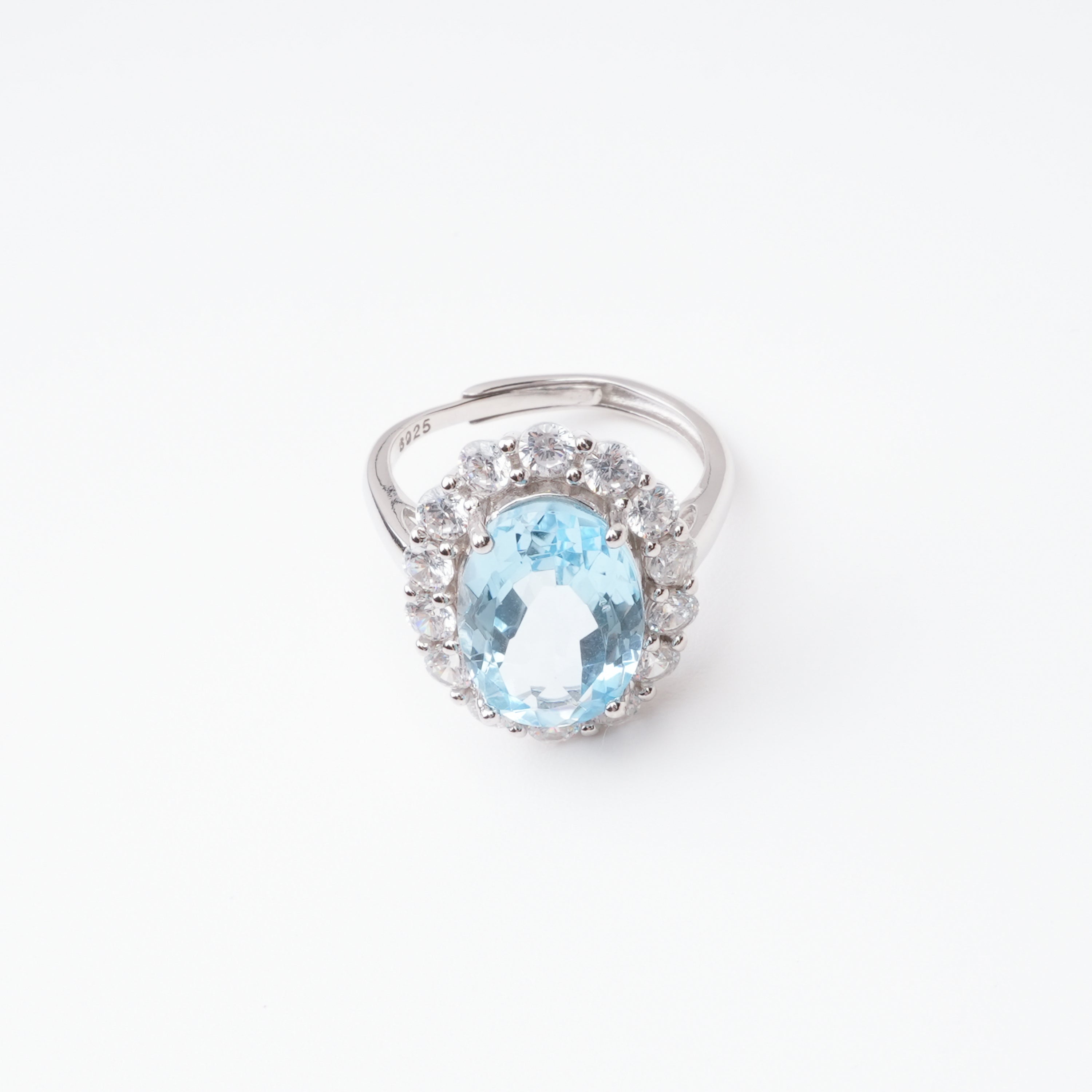 Celeste Blue Topaz Oval Cut Halo Sterling Silver Ring