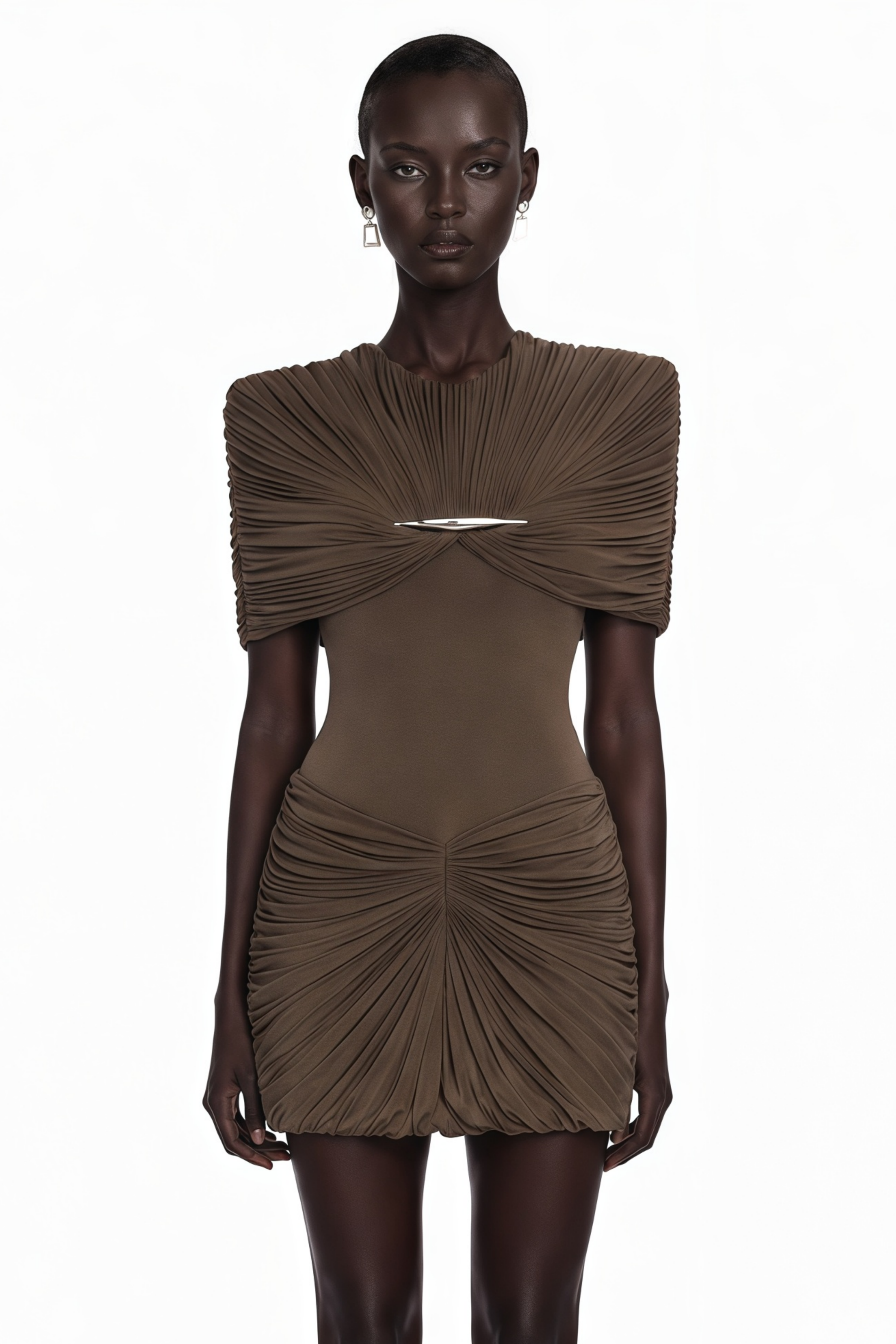 Celeste Chocolate Brown Pleated Cape Mini Dress