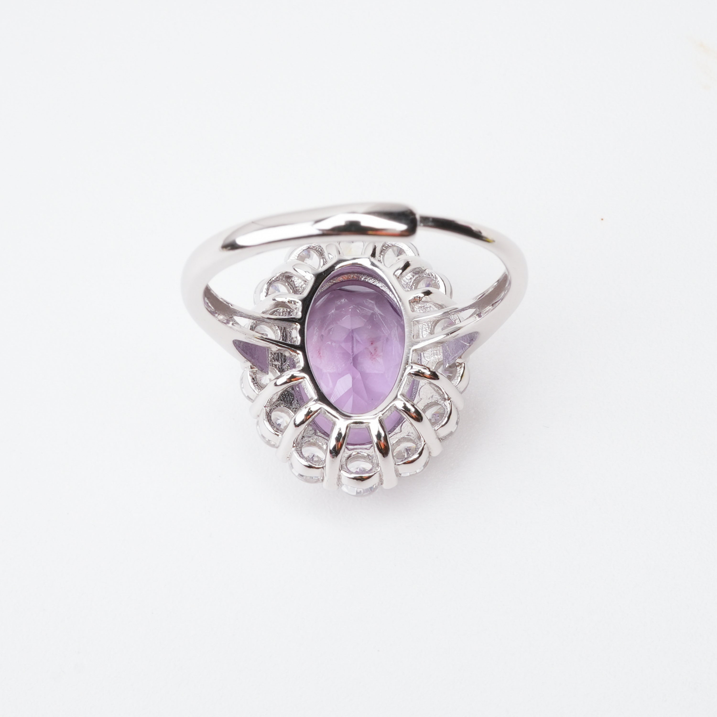 Celeste Purple Amethyst Oval Cut Halo Sterling Silver Ring