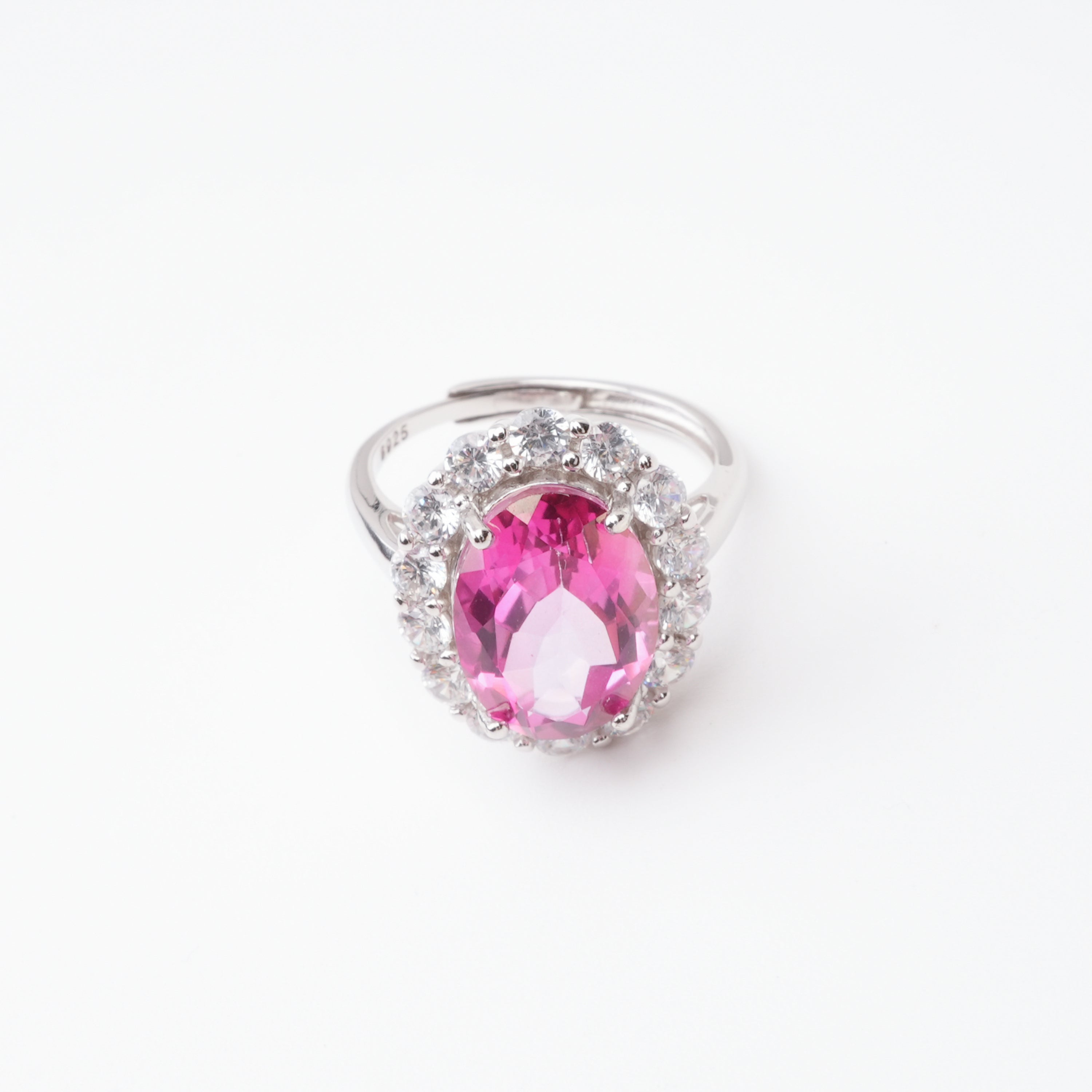 Celeste Red Topaz Oval Cut Halo Sterling Silver Ring