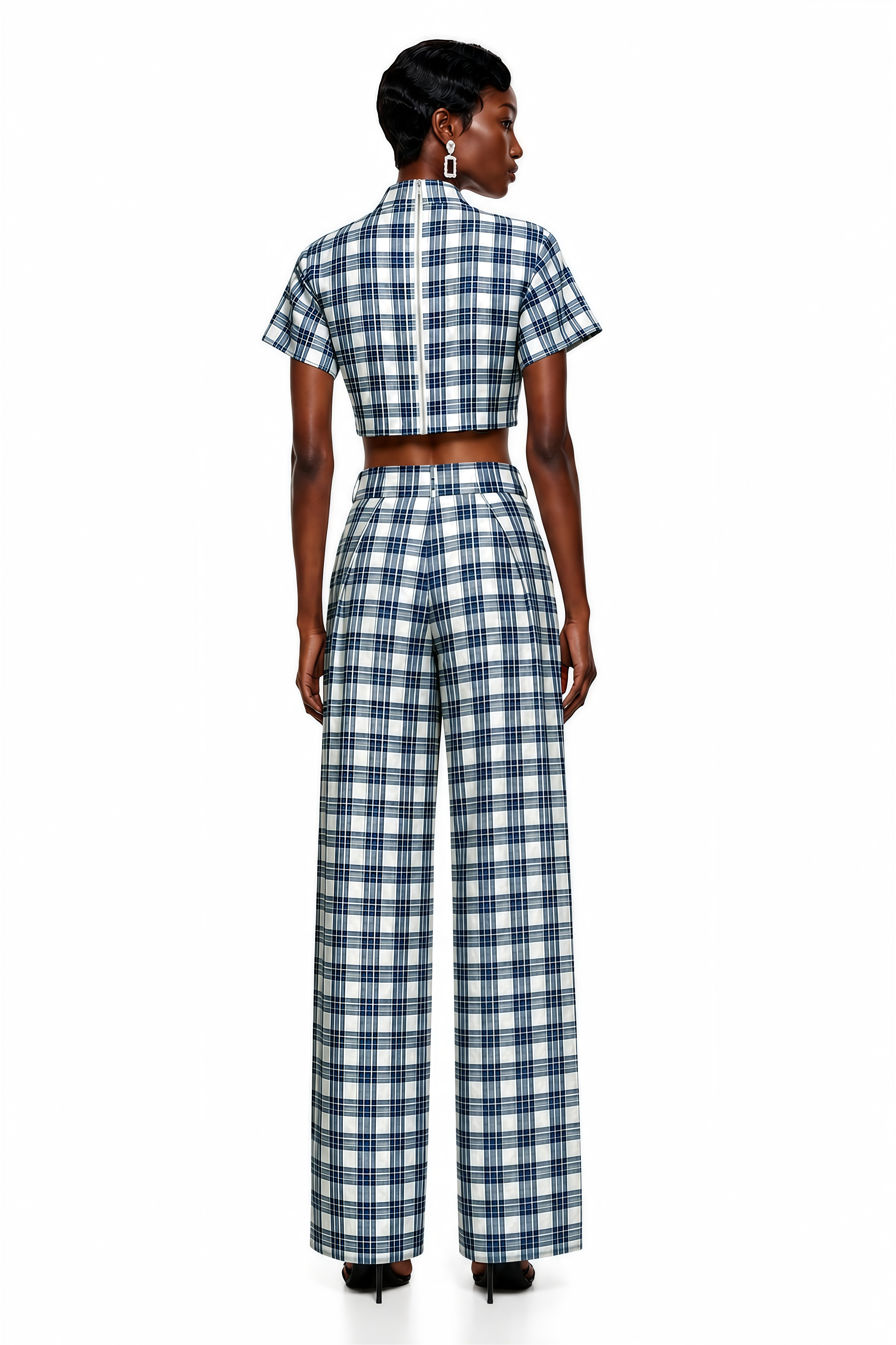 Ceylin Blue Plaid Top & Trousers Set