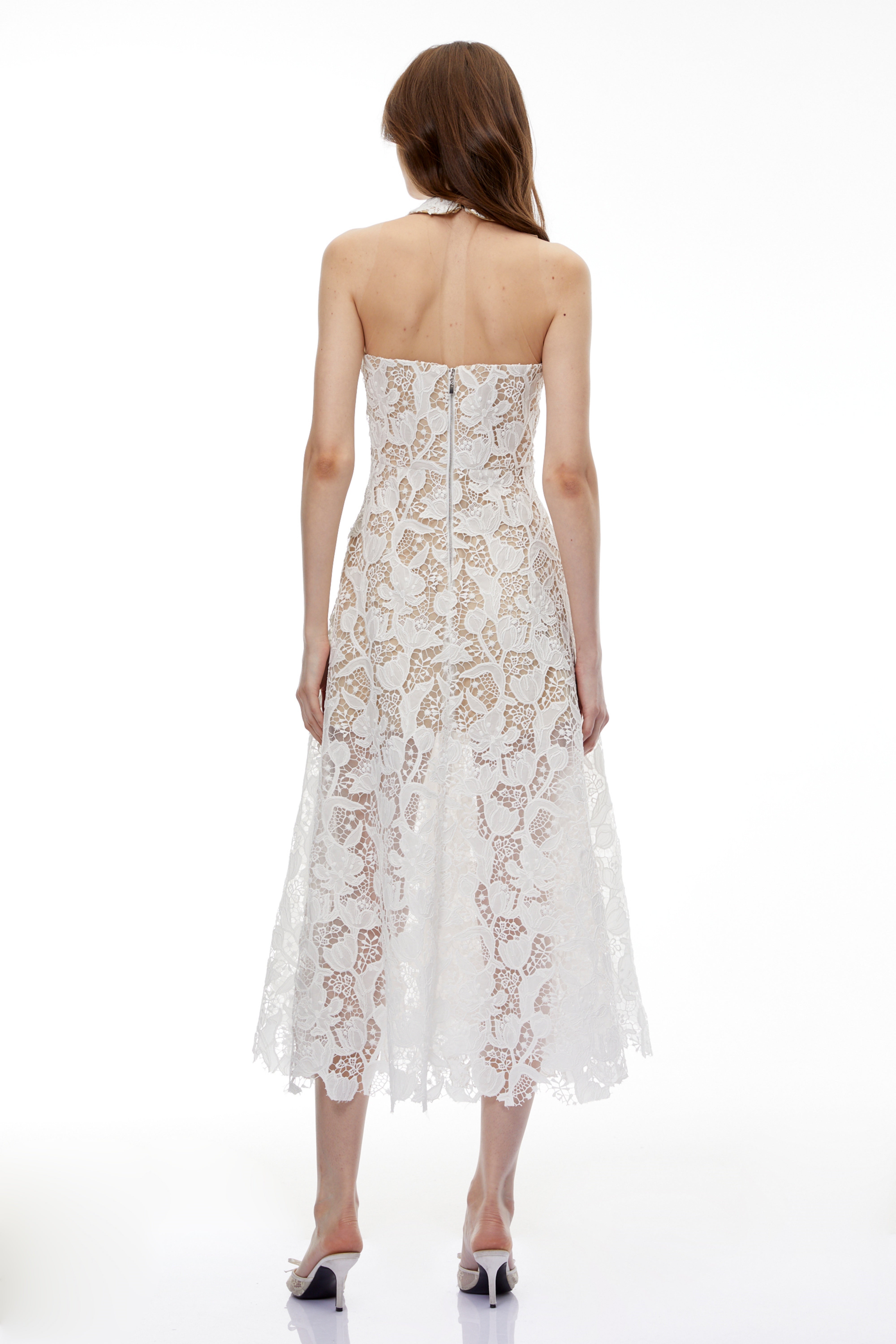 Chakame White Floral Lace Midi Dress