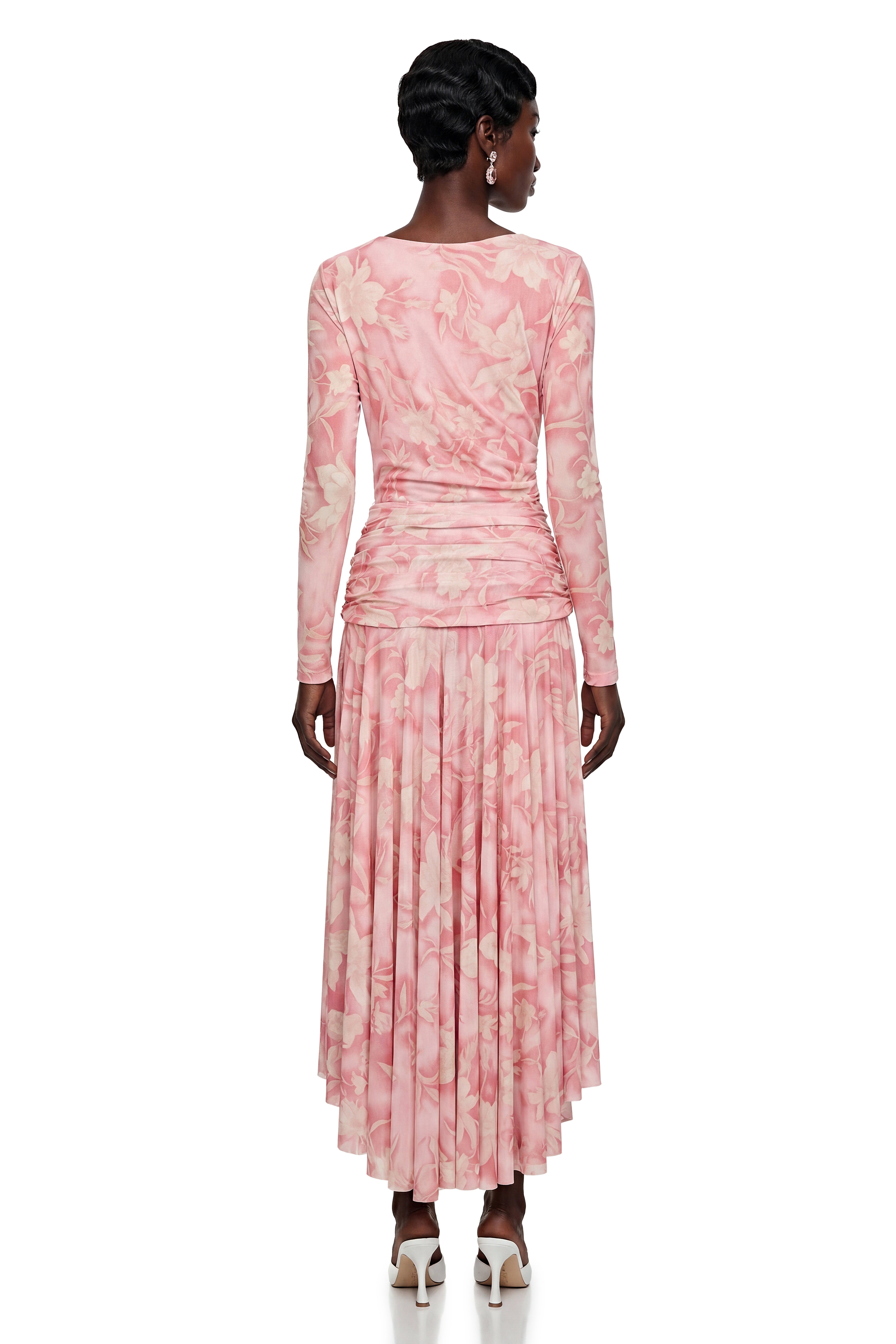 Chantal Pink Floral Print Ruched Maxi Dress