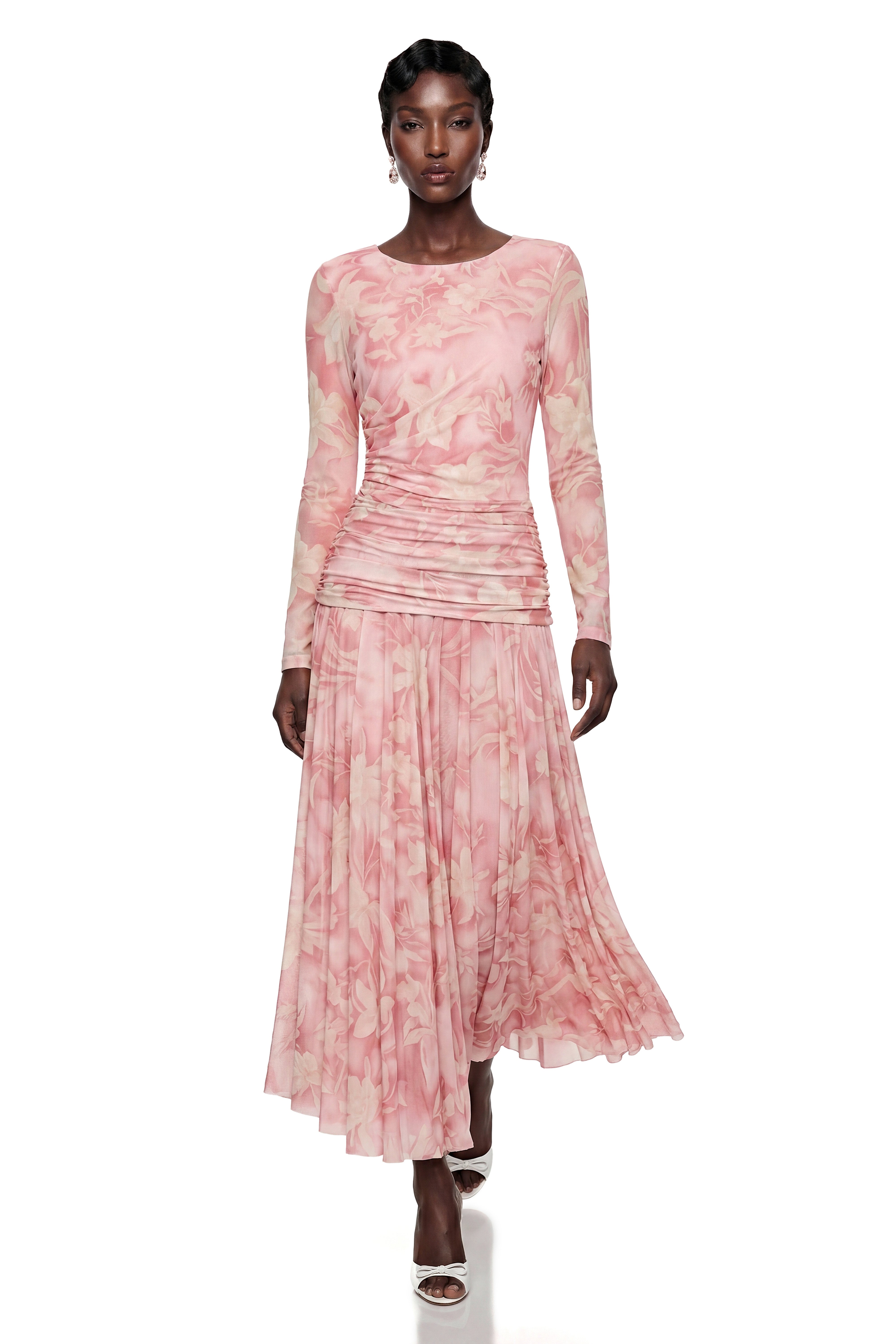 Chantal Pink Floral Print Ruched Maxi Dress
