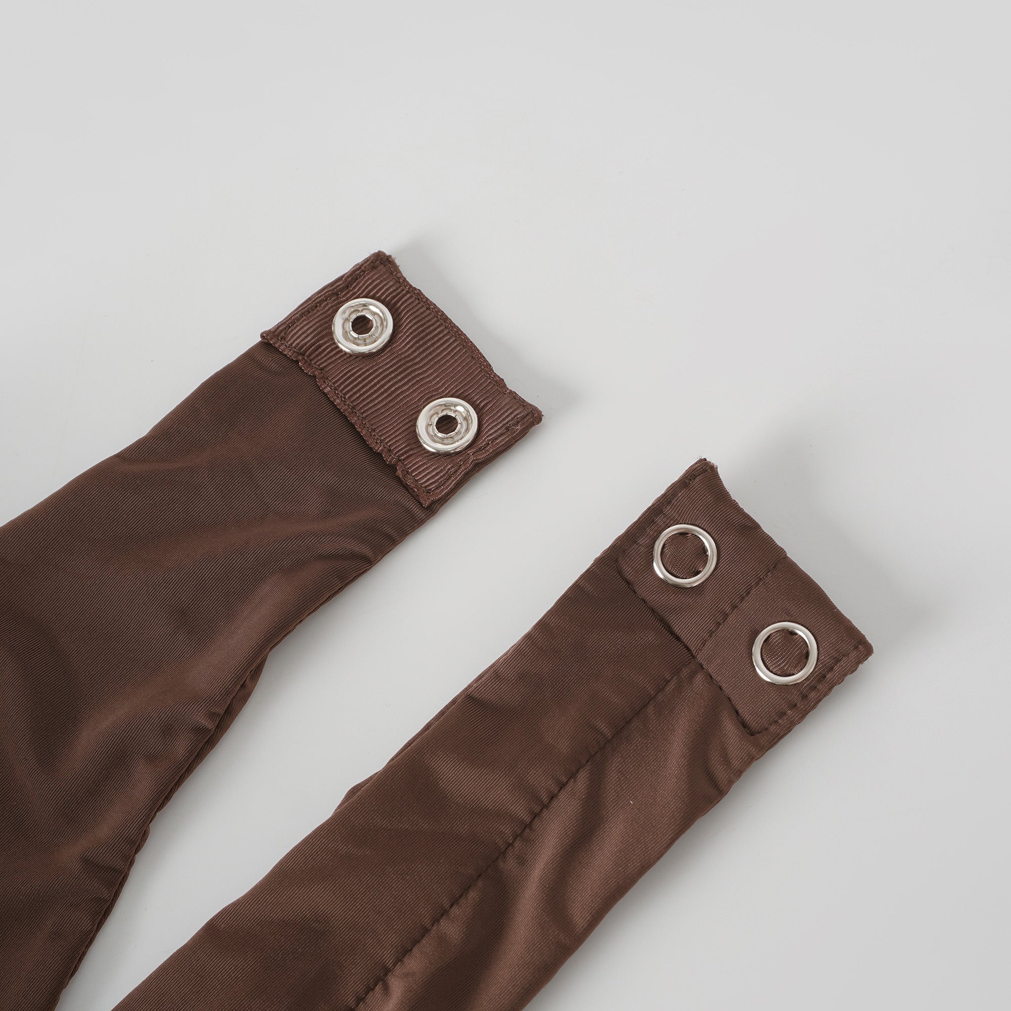 Brown turtleneck long-sleeved midi dress with a ruched skirt