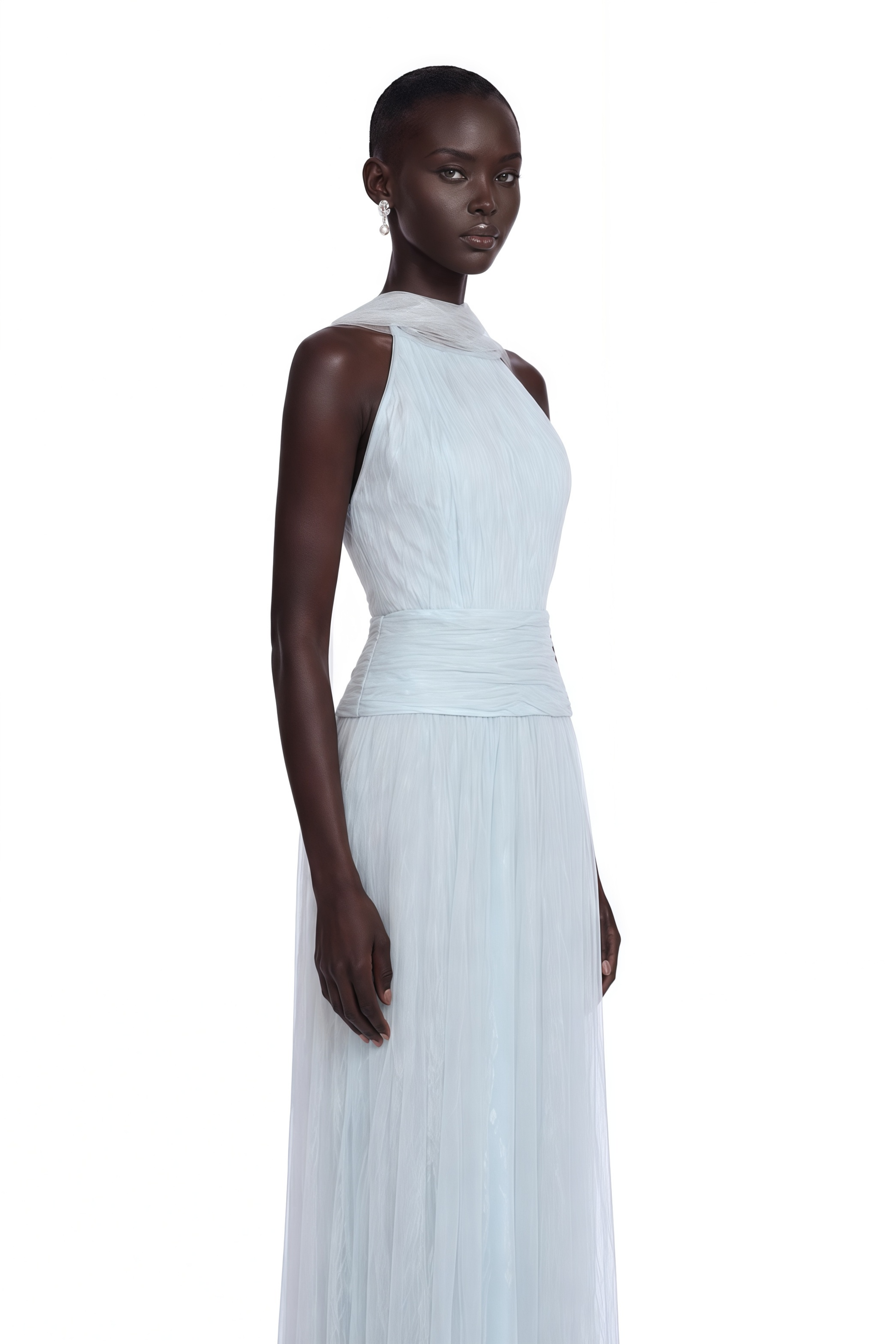 Charlotte Baby Blue Halterneck Lace Maxi Dress with Cape