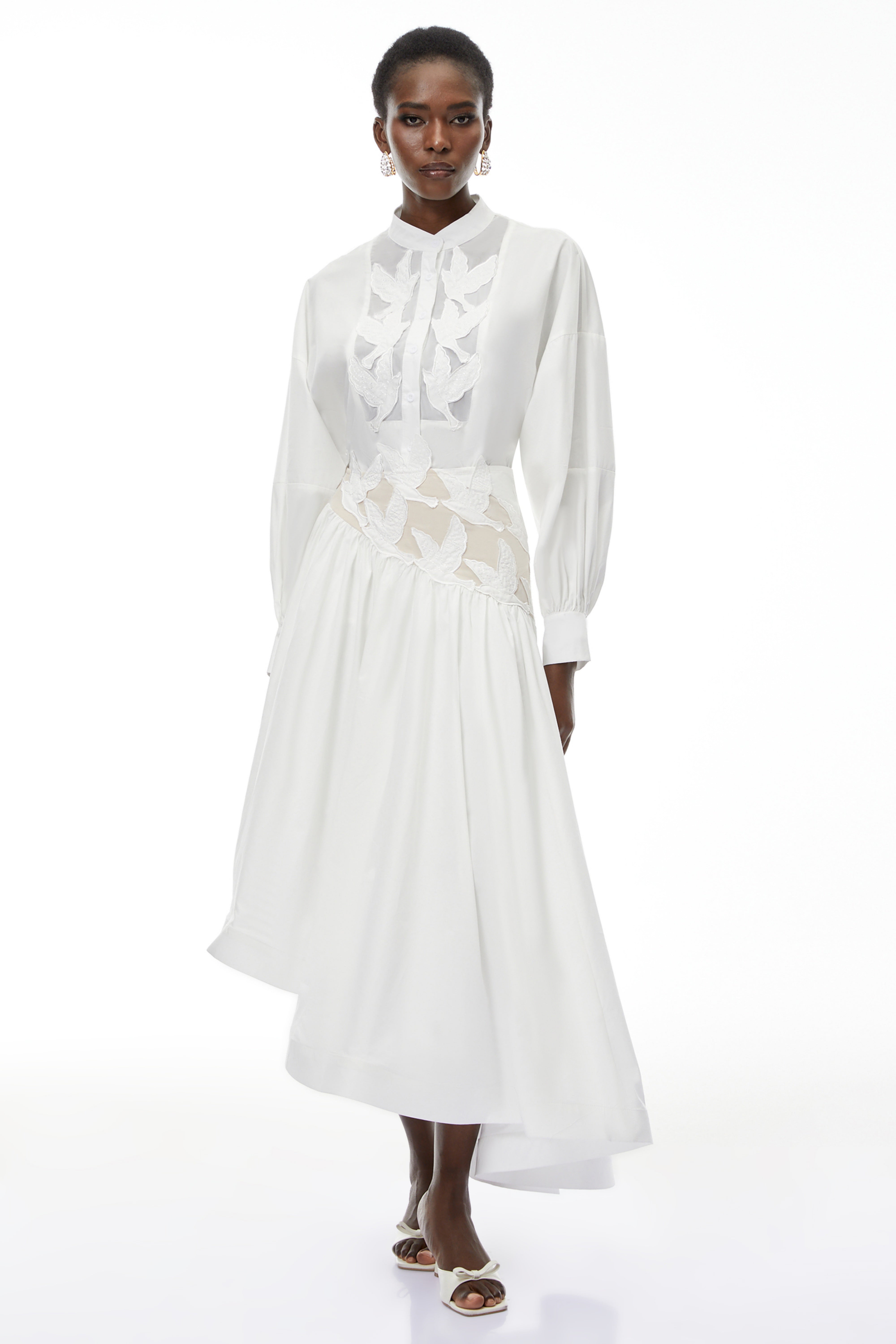 Charlotte White Cut-Out Asymmetrical Blouse & Skirt Set