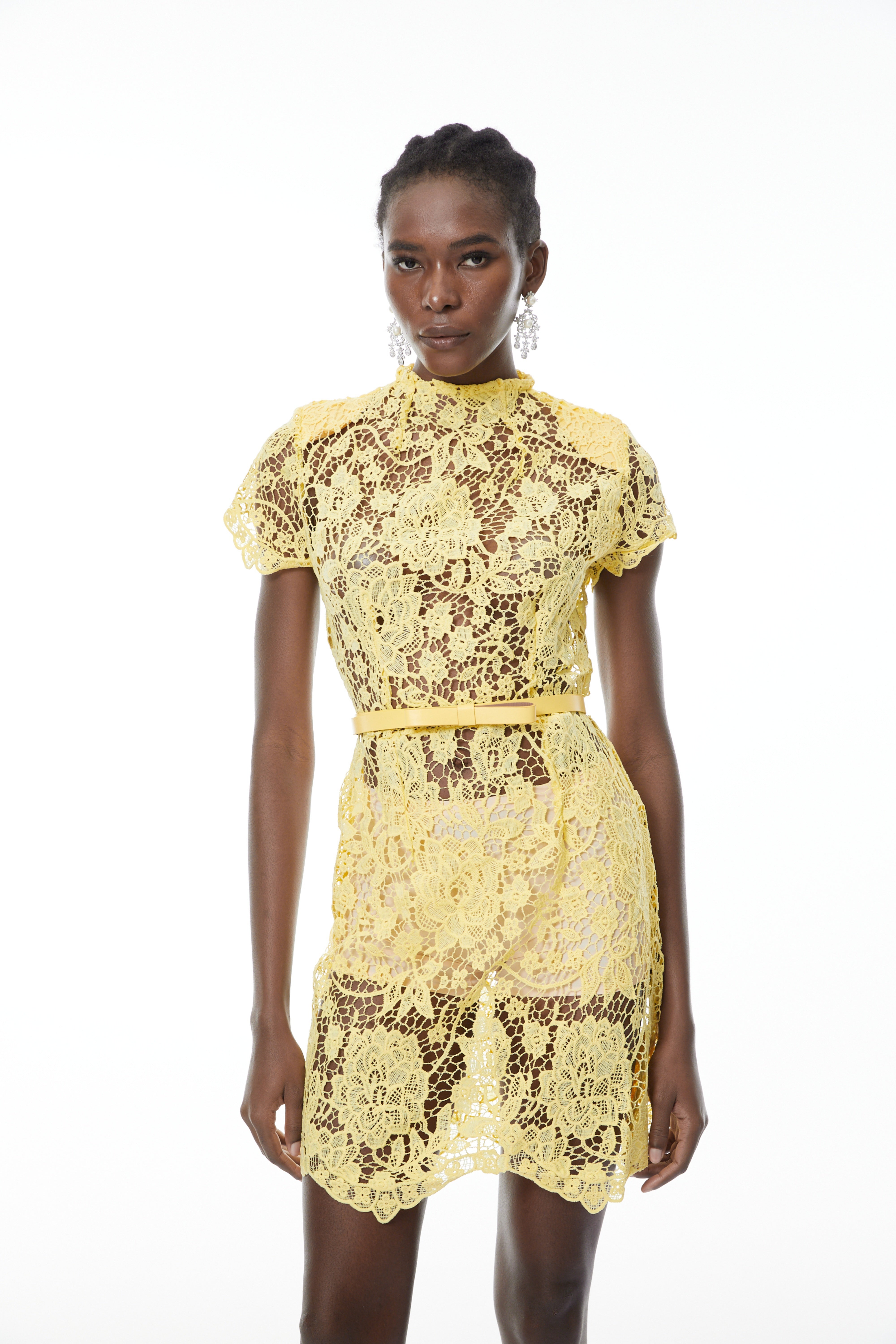 Charlotte Yellow Floral Lace Mini Dress