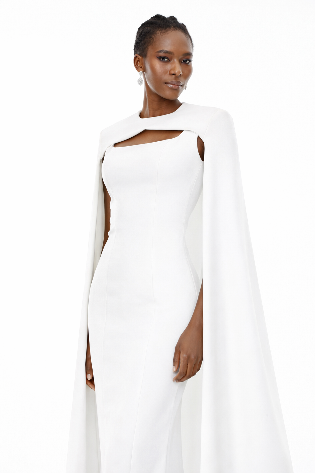 Brynja White Cape Design Maxi Gown