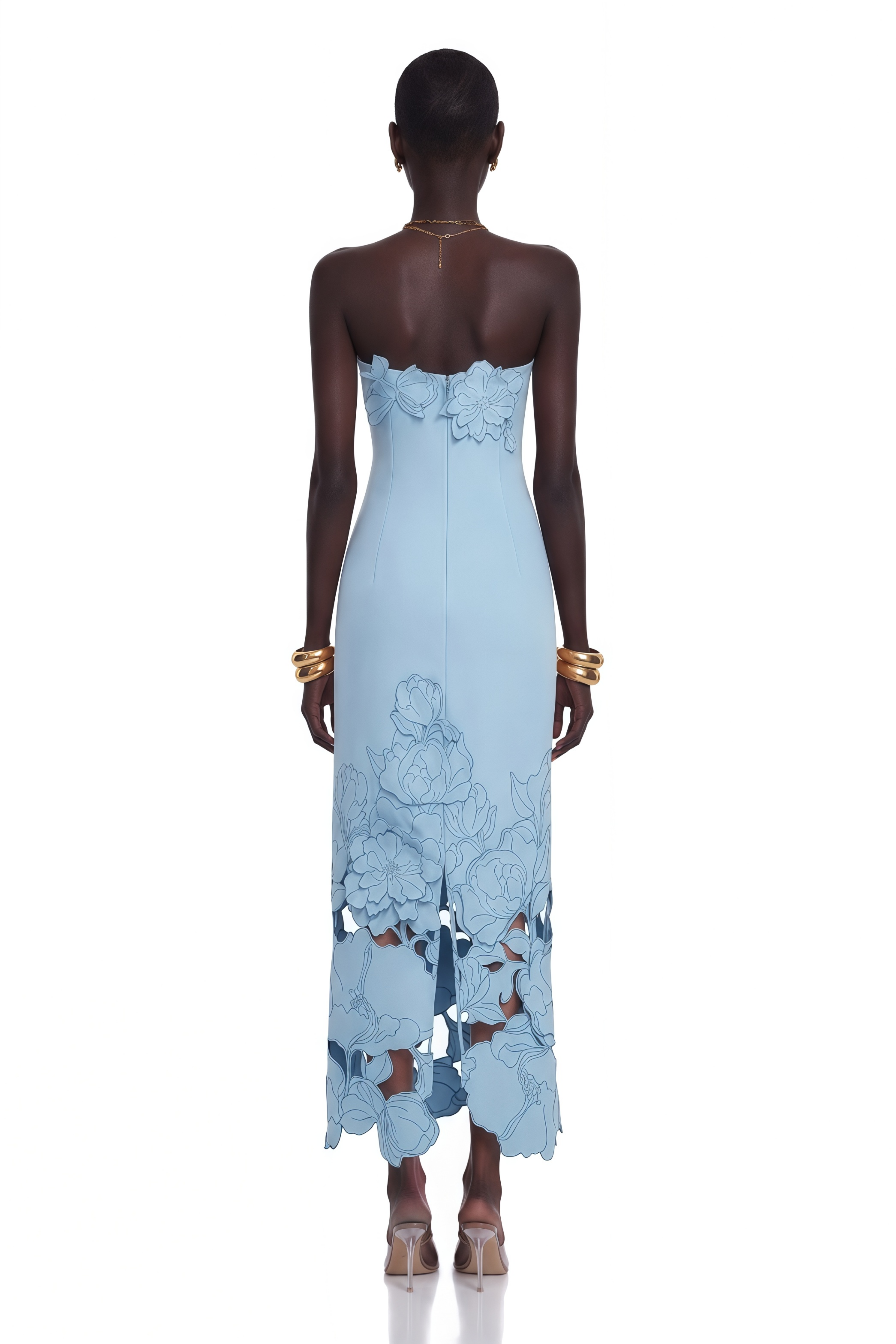Inga Blue Strapless Floral Embroidered Maxi Dress