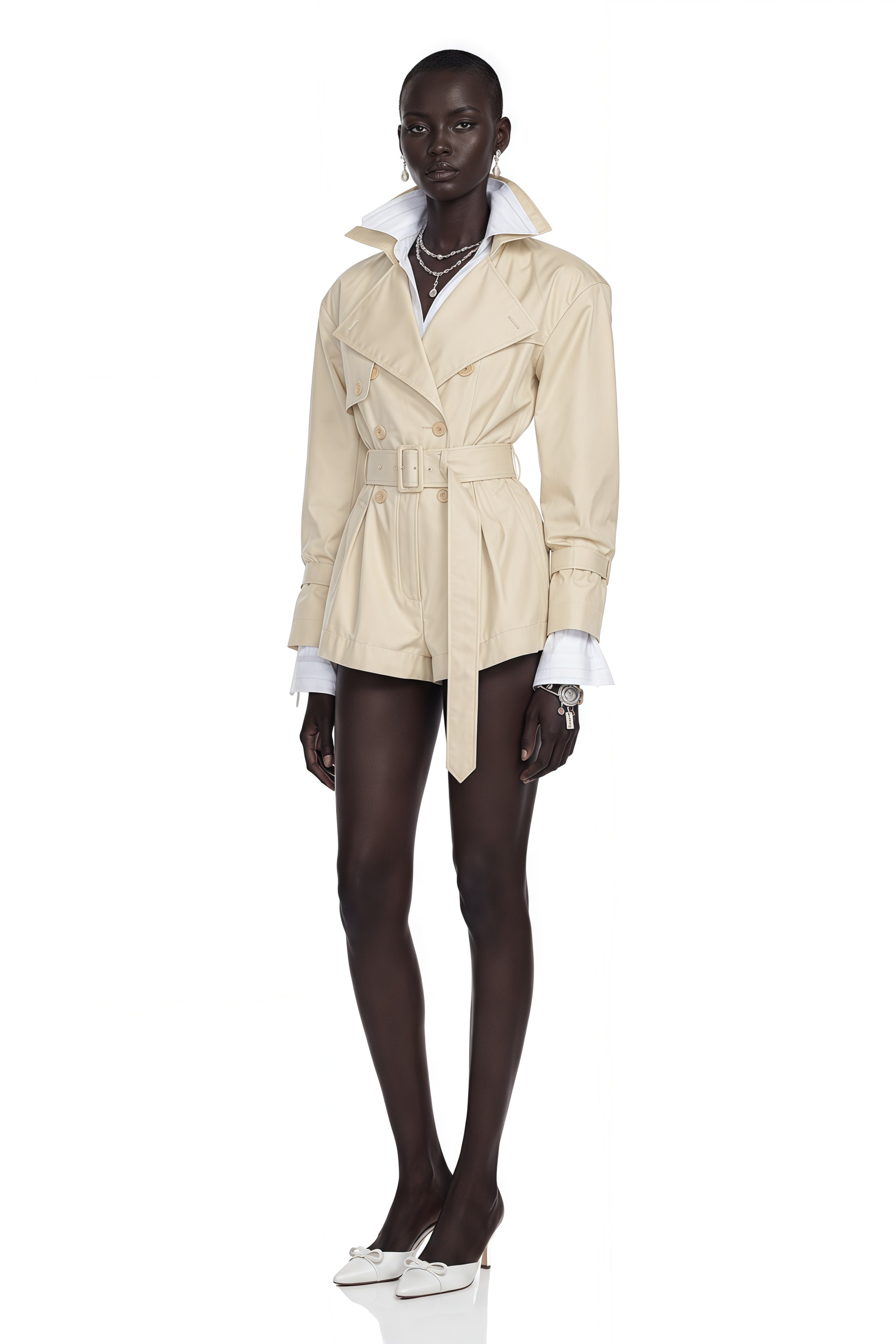 Priscille Khaki Asymmetrical Trench Style Playsuit