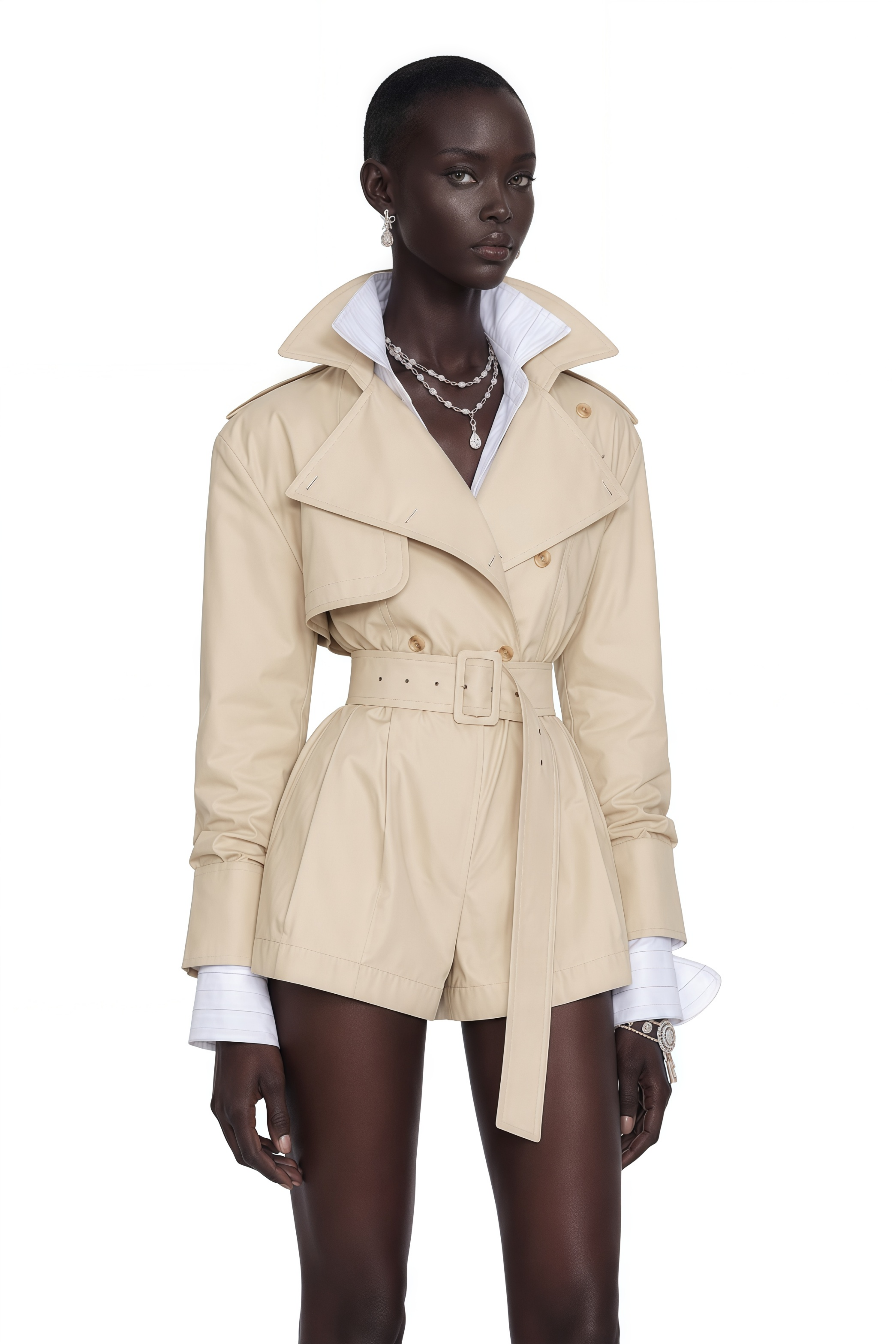 Priscille Khaki Asymmetrical Trench Style Playsuit