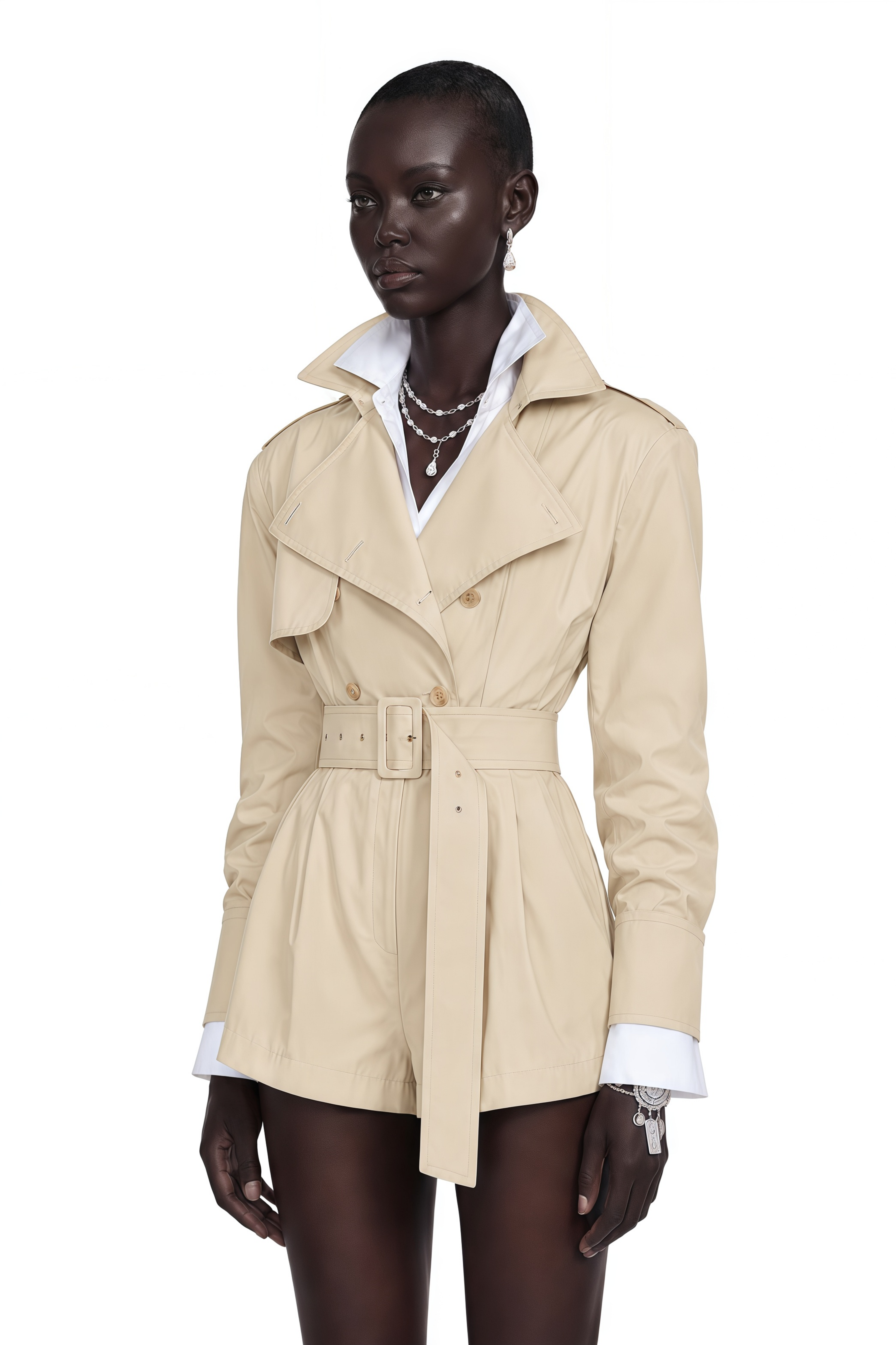 Priscille Khaki Asymmetrical Trench Style Playsuit