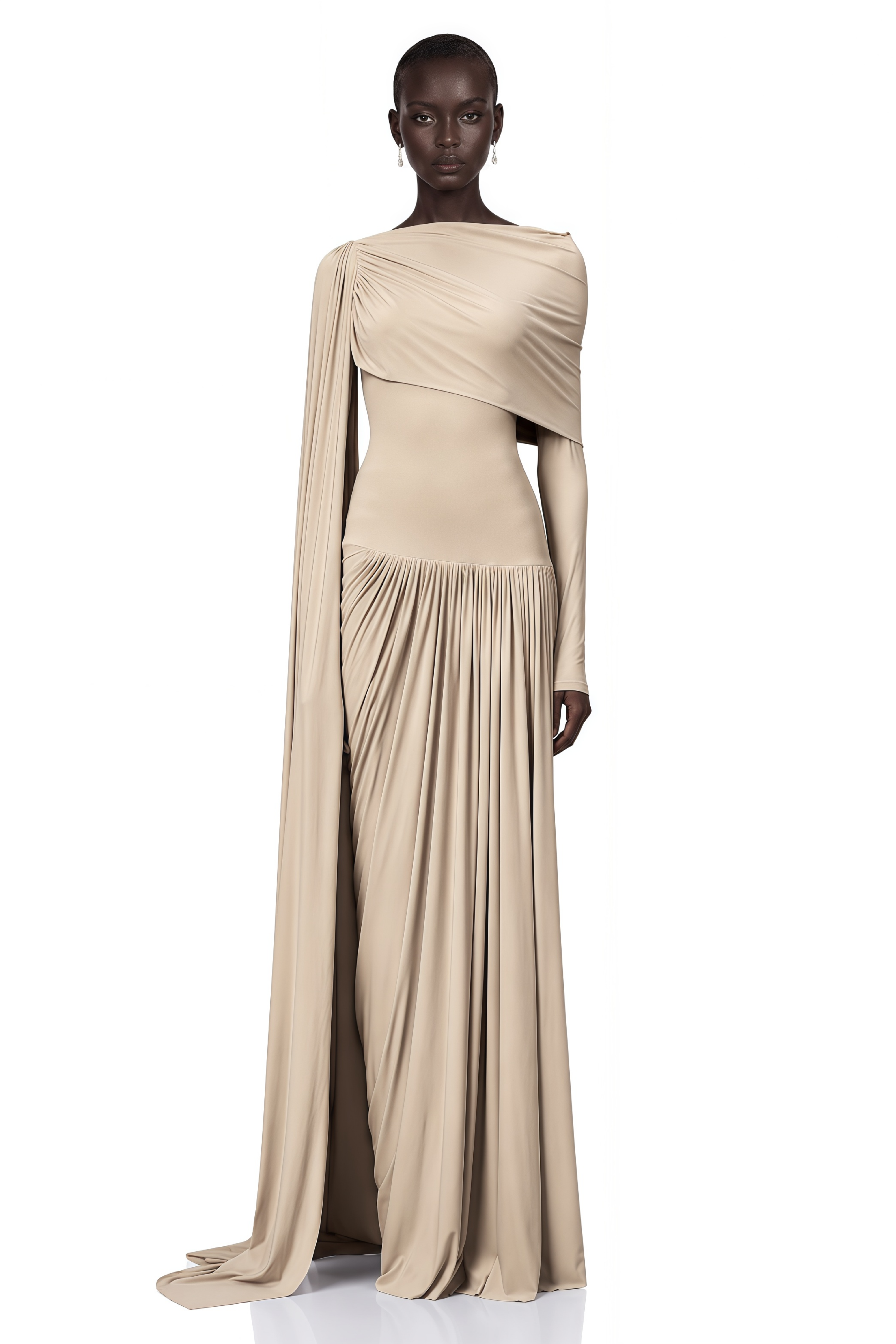 Gaëlle Neutrals Ribbon-design Draped Maxi Dress