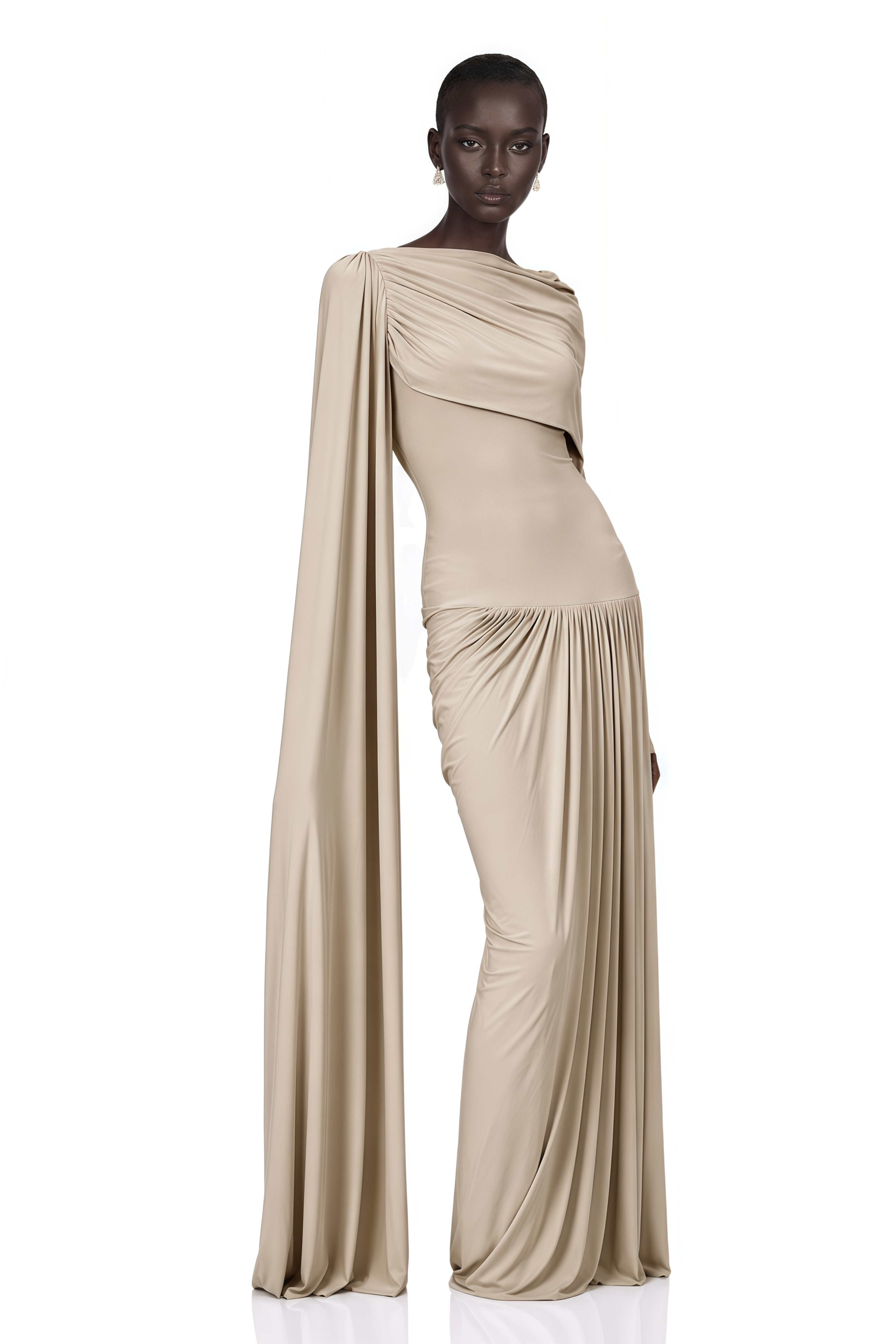 Gaëlle Neutrals Ribbon-design Draped Maxi Dress