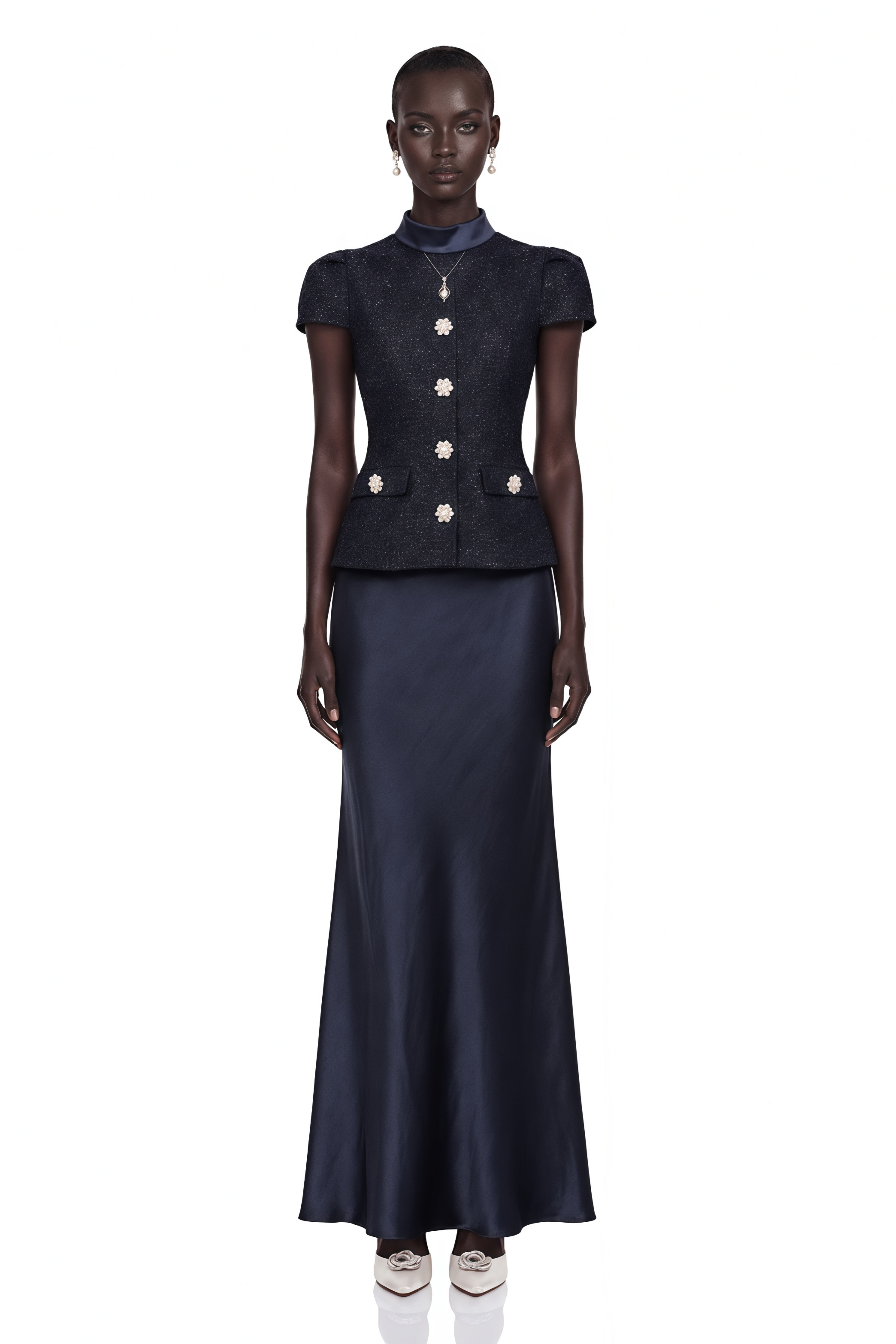 Josette Blue Peplum-Waist Paneled Maxi Dress