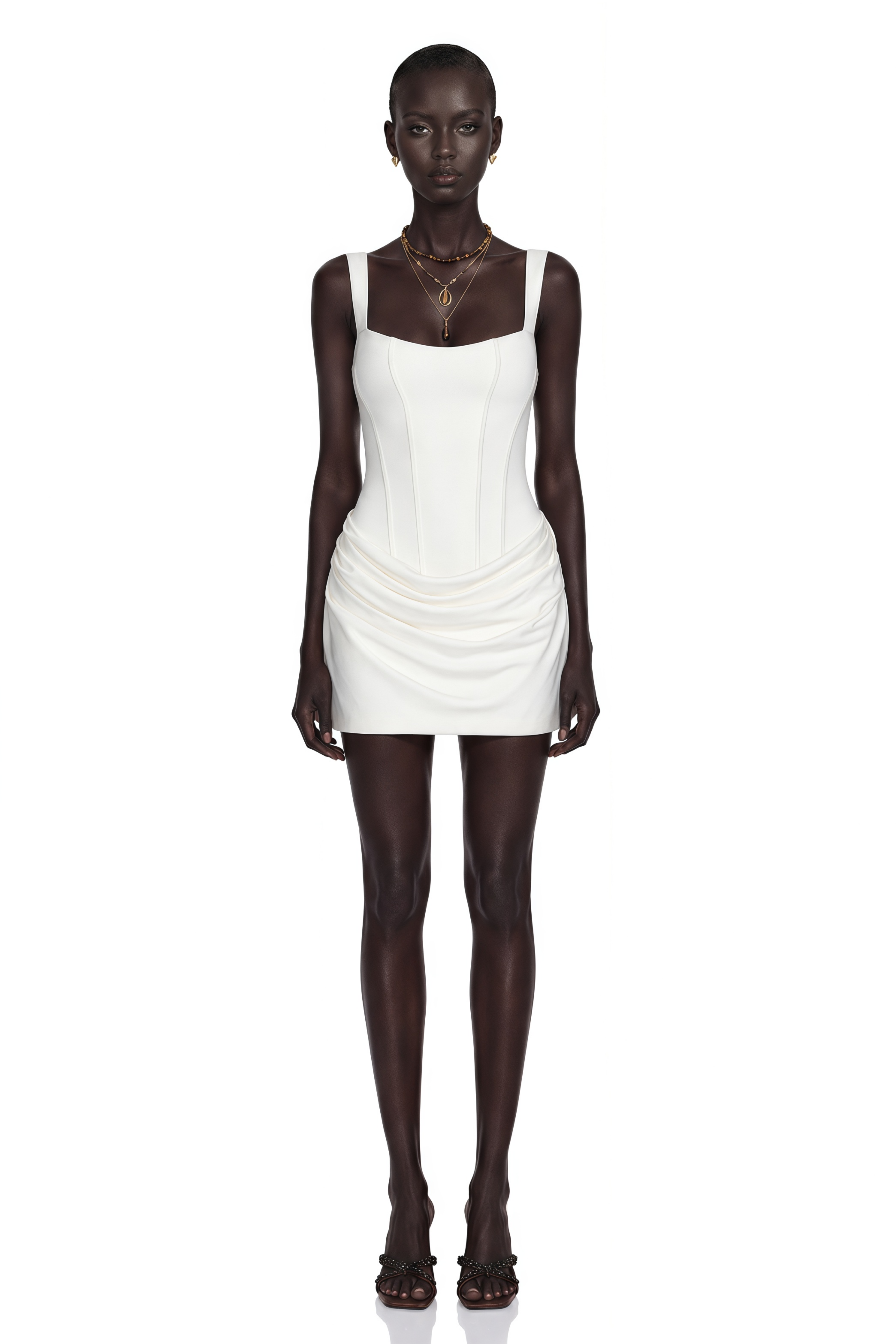 Paulette White Ruched Bodycon Mini Dress
