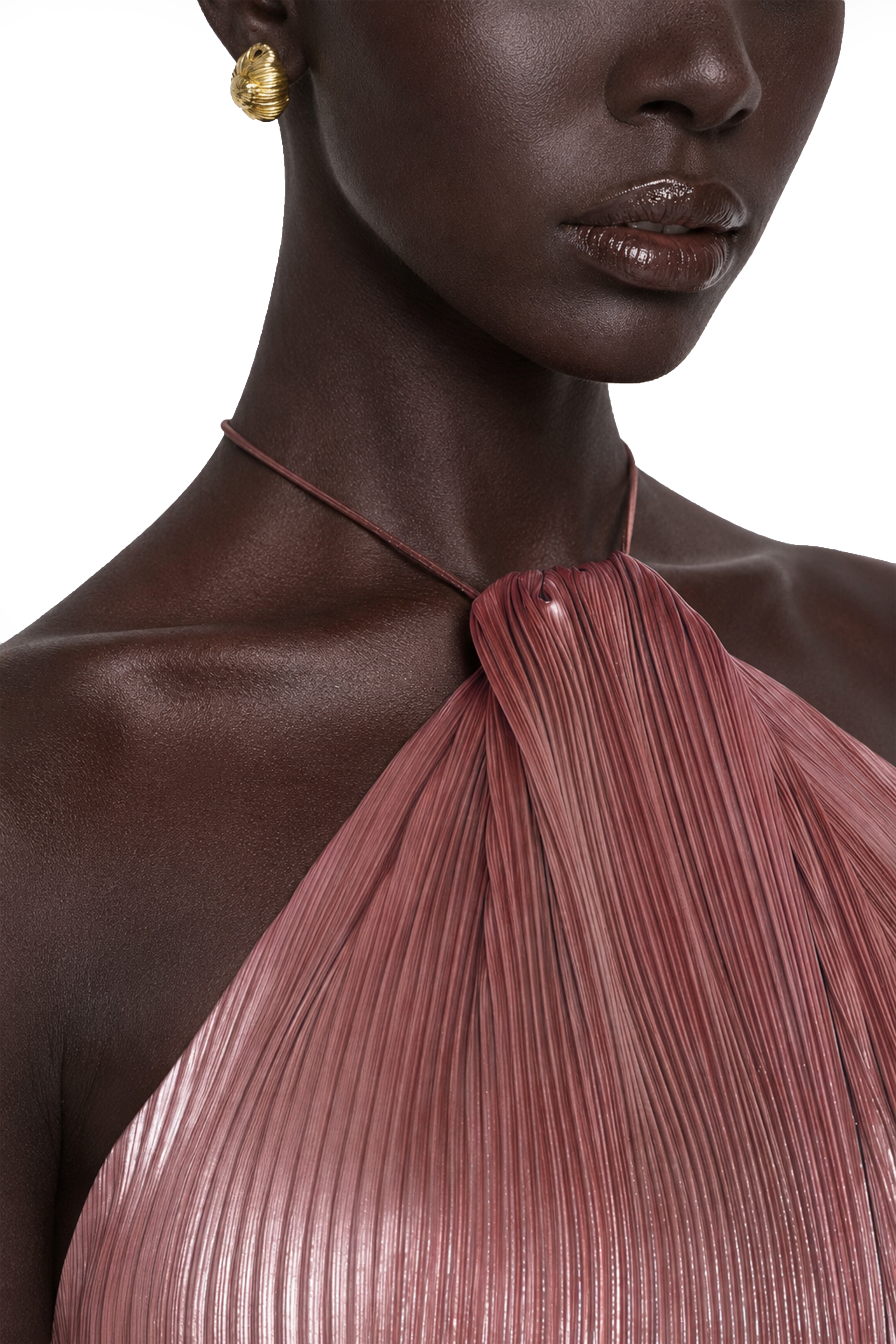 Alchimie Pink Glossy Pleated Maxi Dress