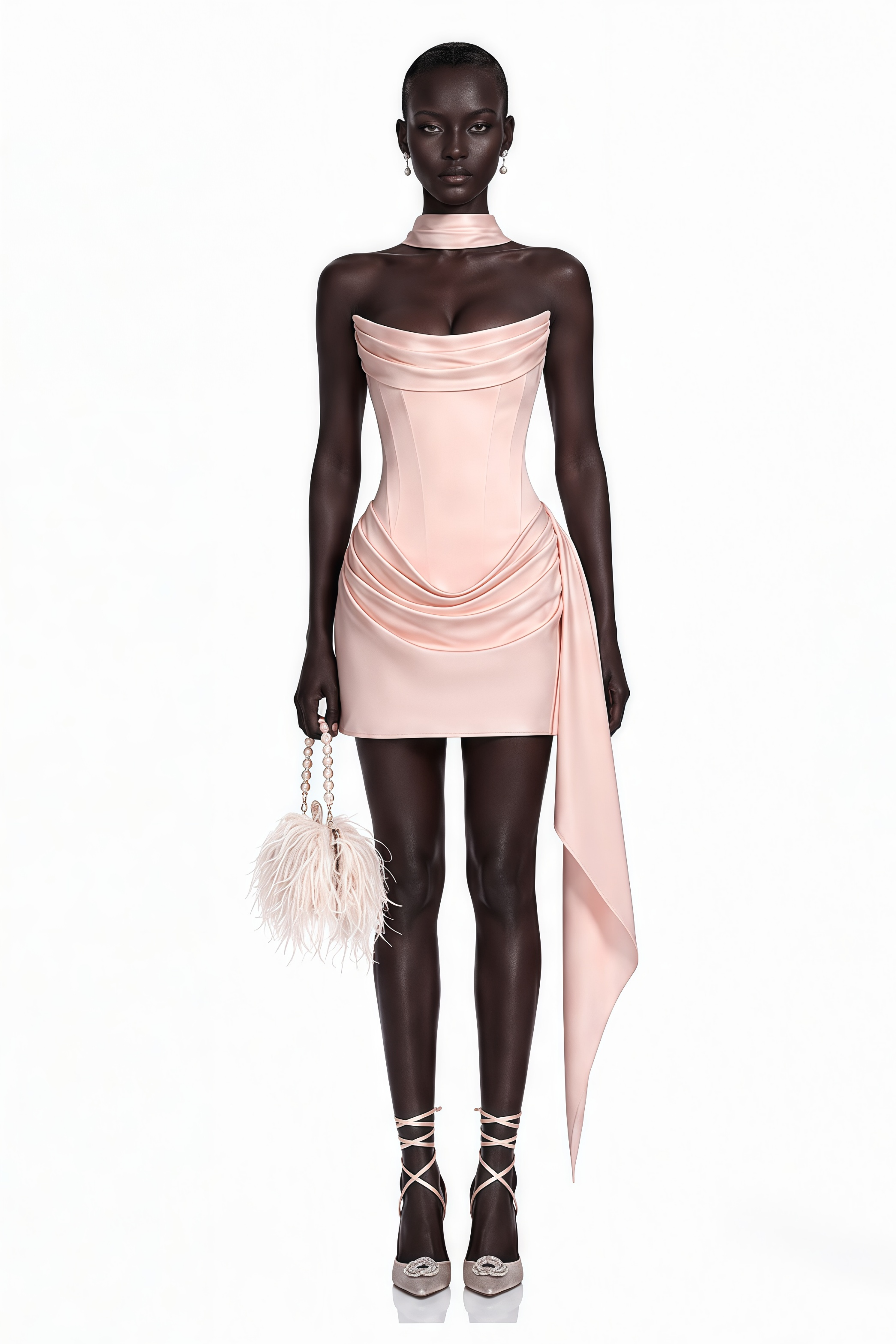 Zenina Pink Ruched Ribbon Detail Mini Dress