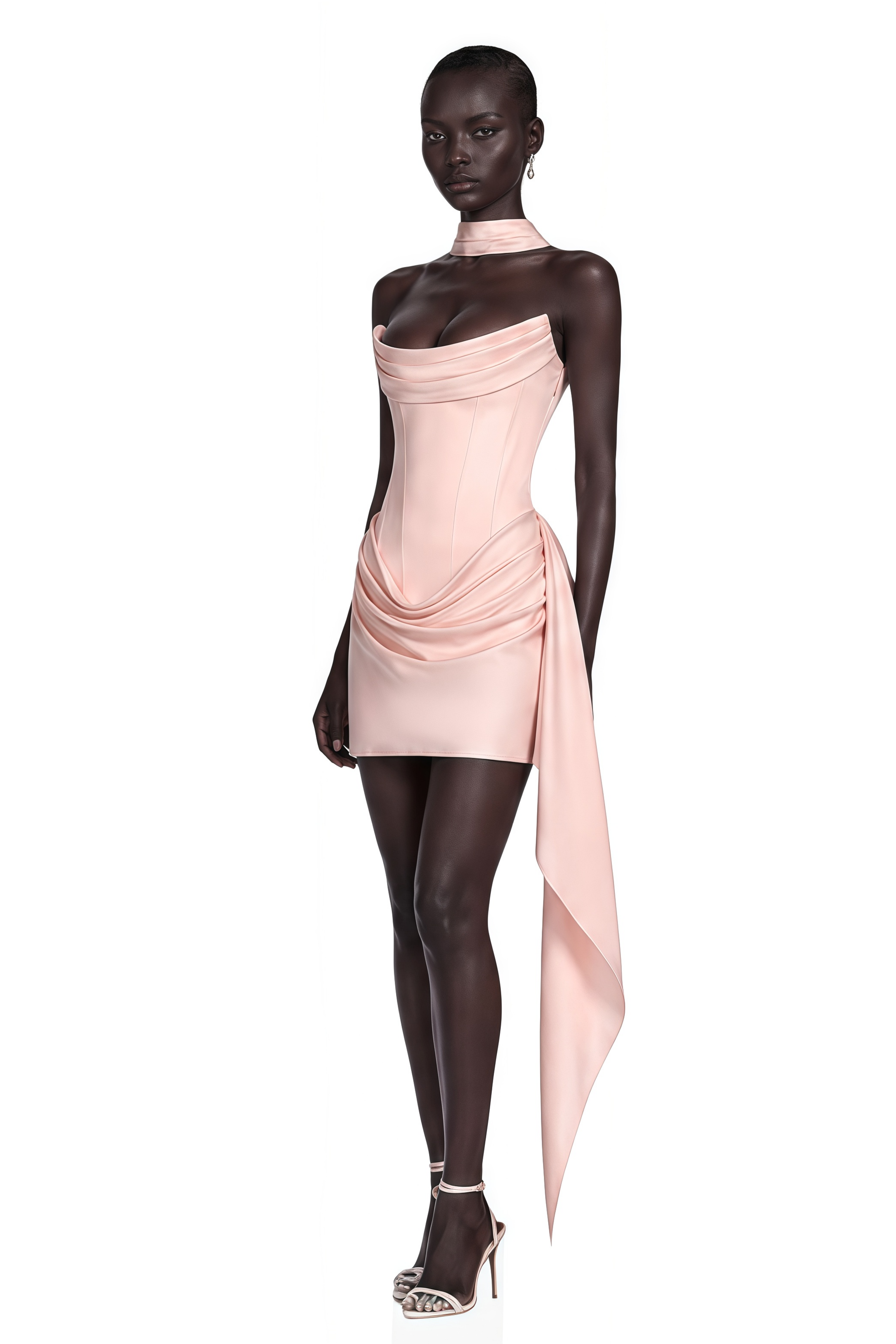 Zenina Pink Ruched Ribbon Detail Mini Dress