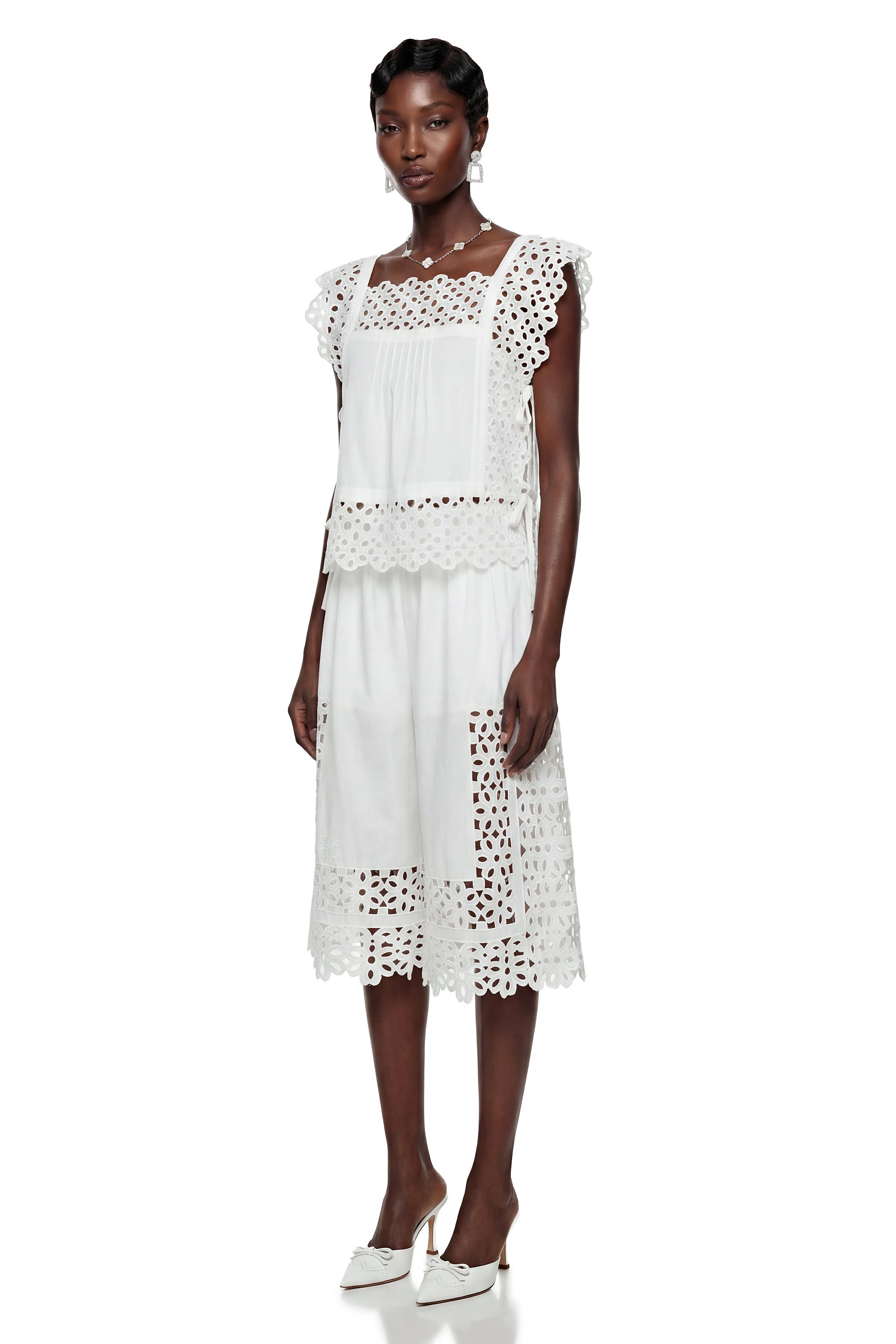 Chelsea White Cut-Out Design Top & Trousers Maching Set
