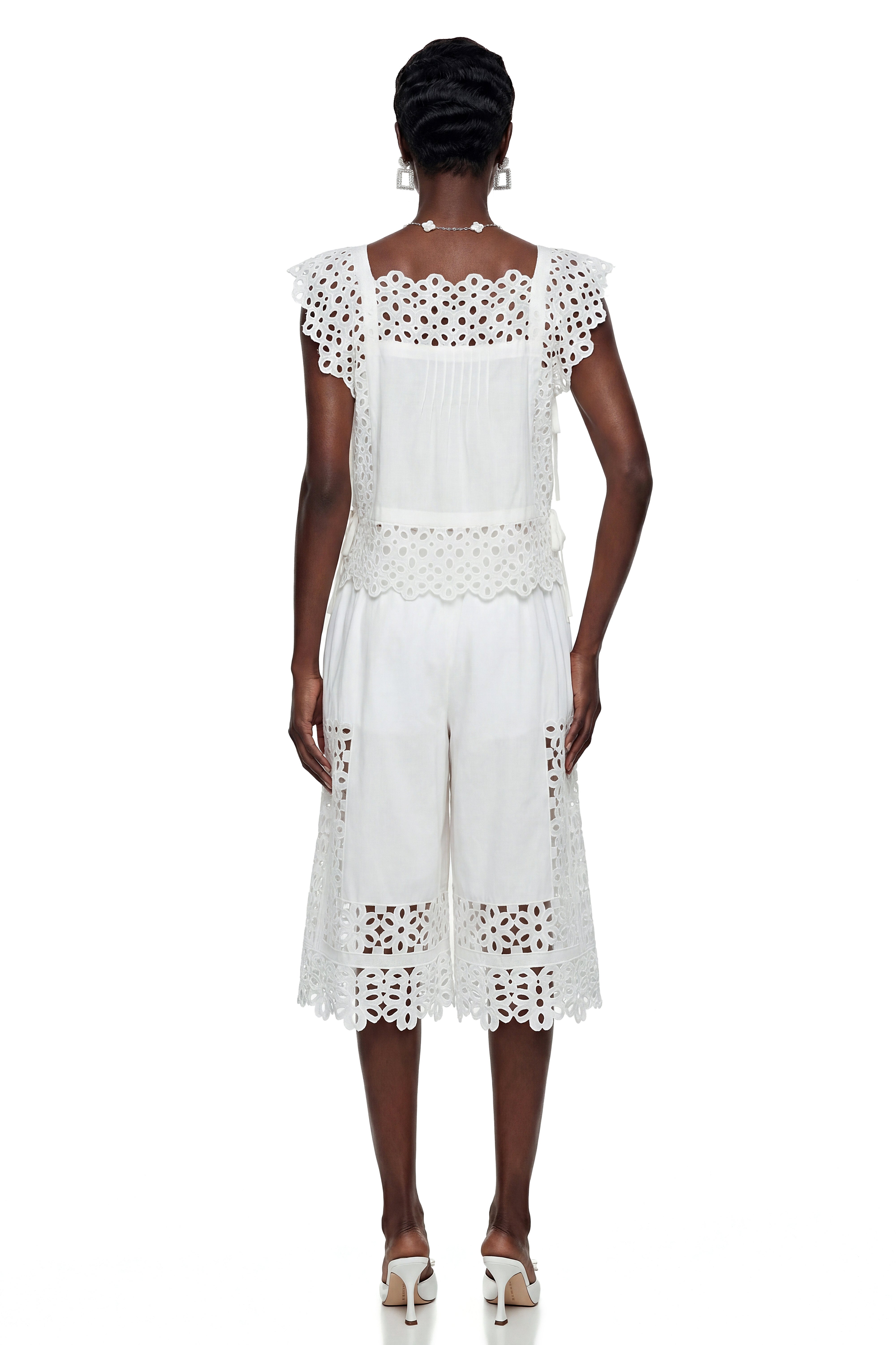Chelsea White Cut-Out Design Top & Trousers Maching Set
