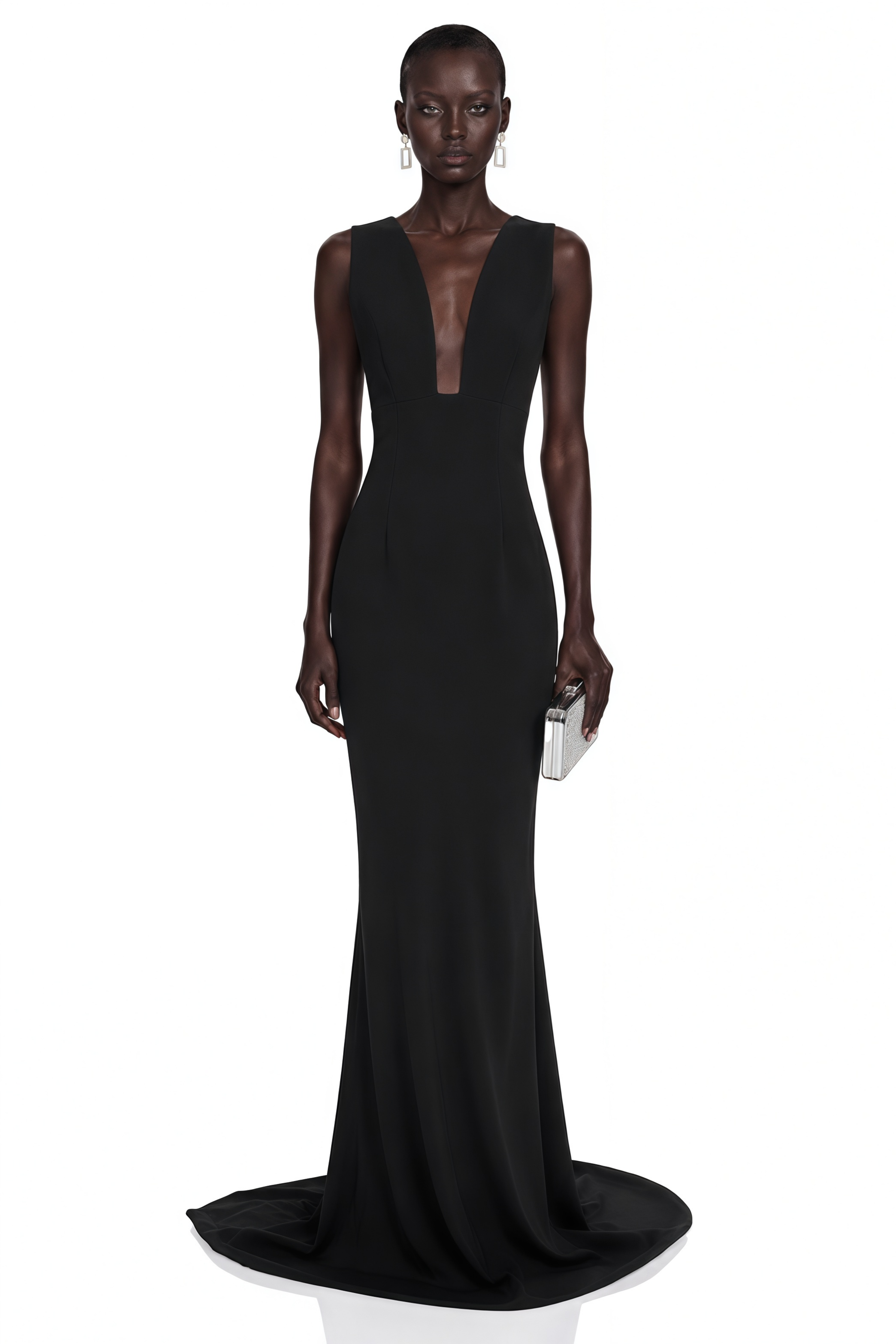 Cherish Black U-Neck Ruched Maxi Dress