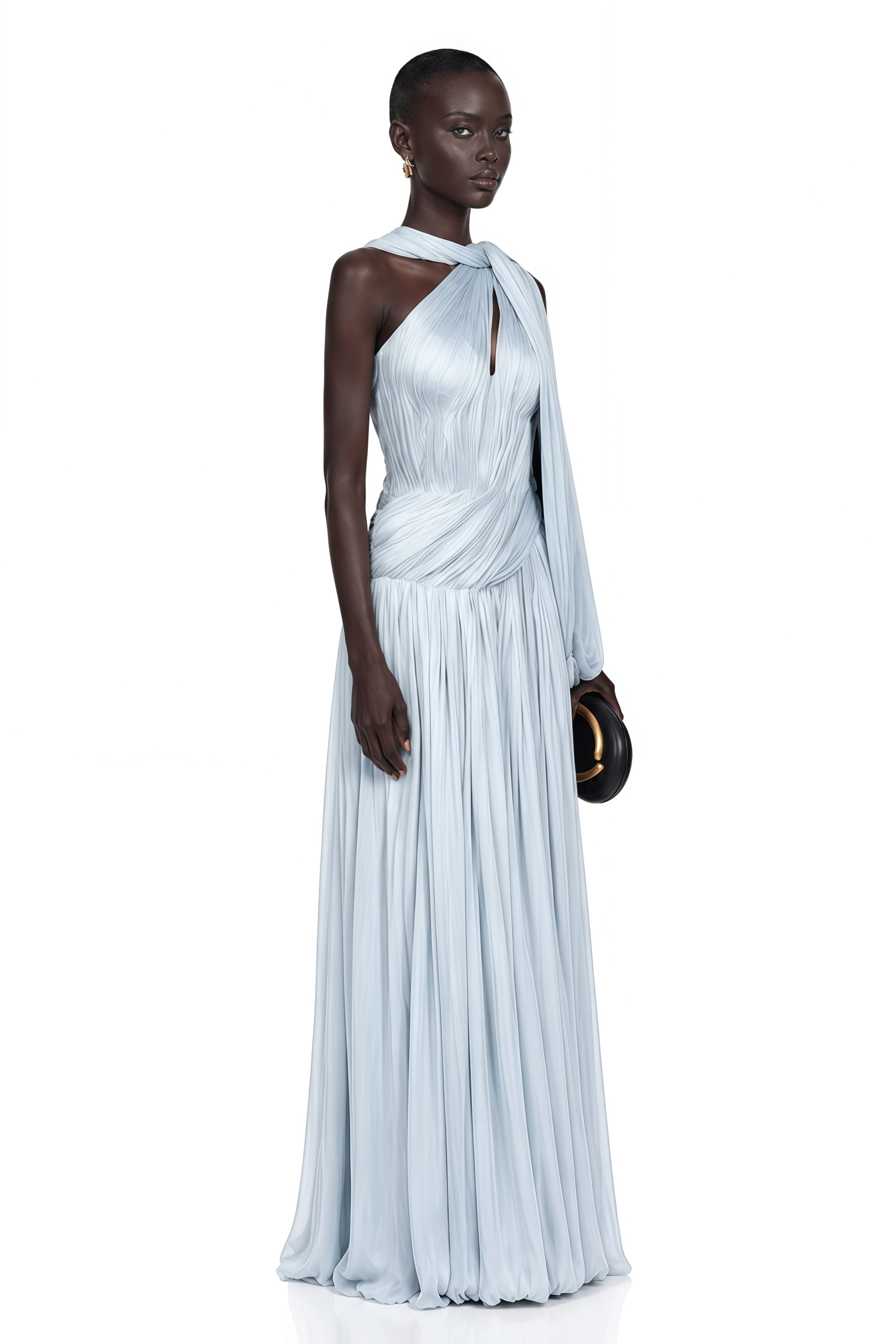 Chiara Blue Asymmetrical Pleated Maxi Dress