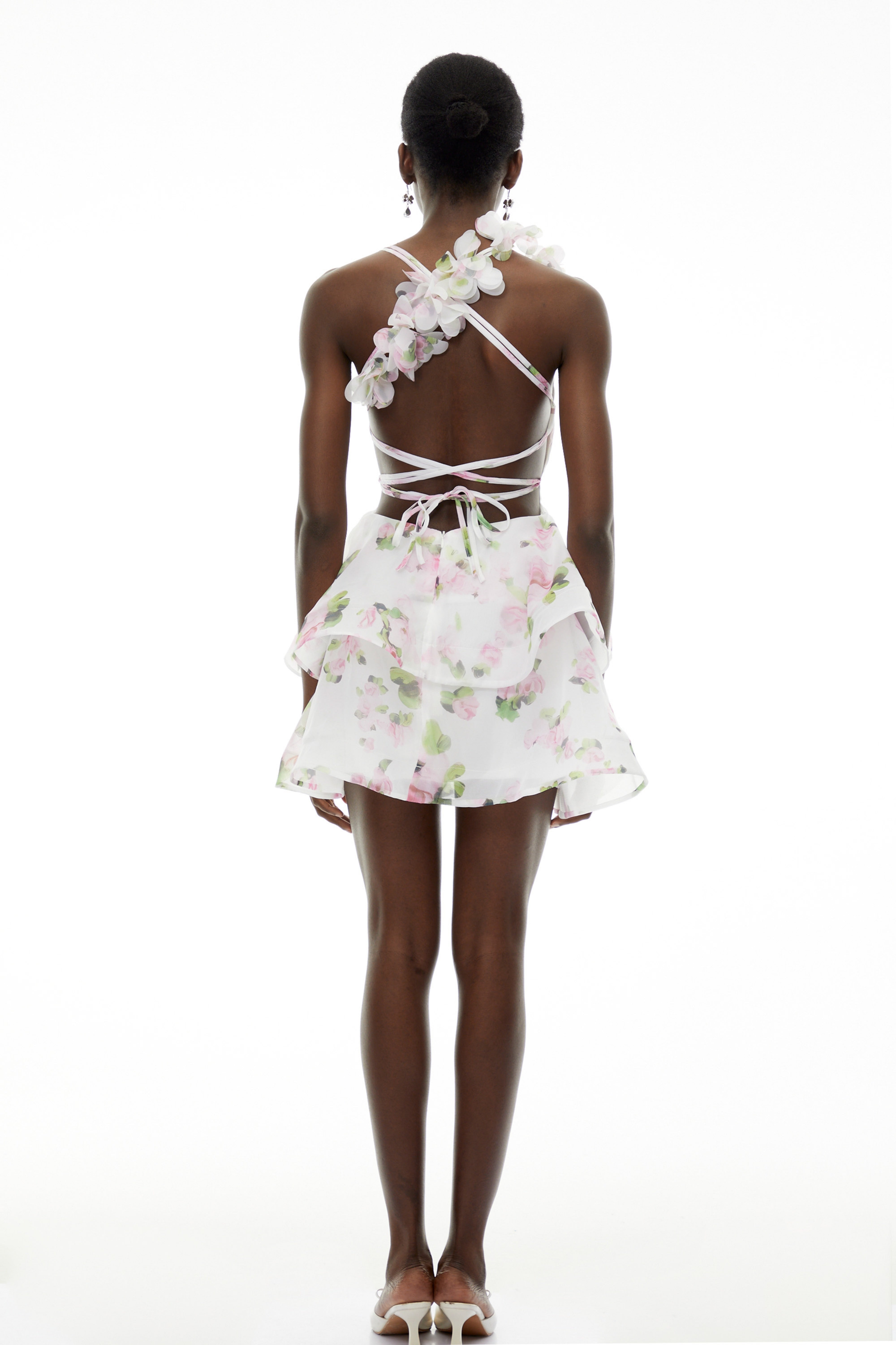 Chione White Floral Applique Backless Mini Dress