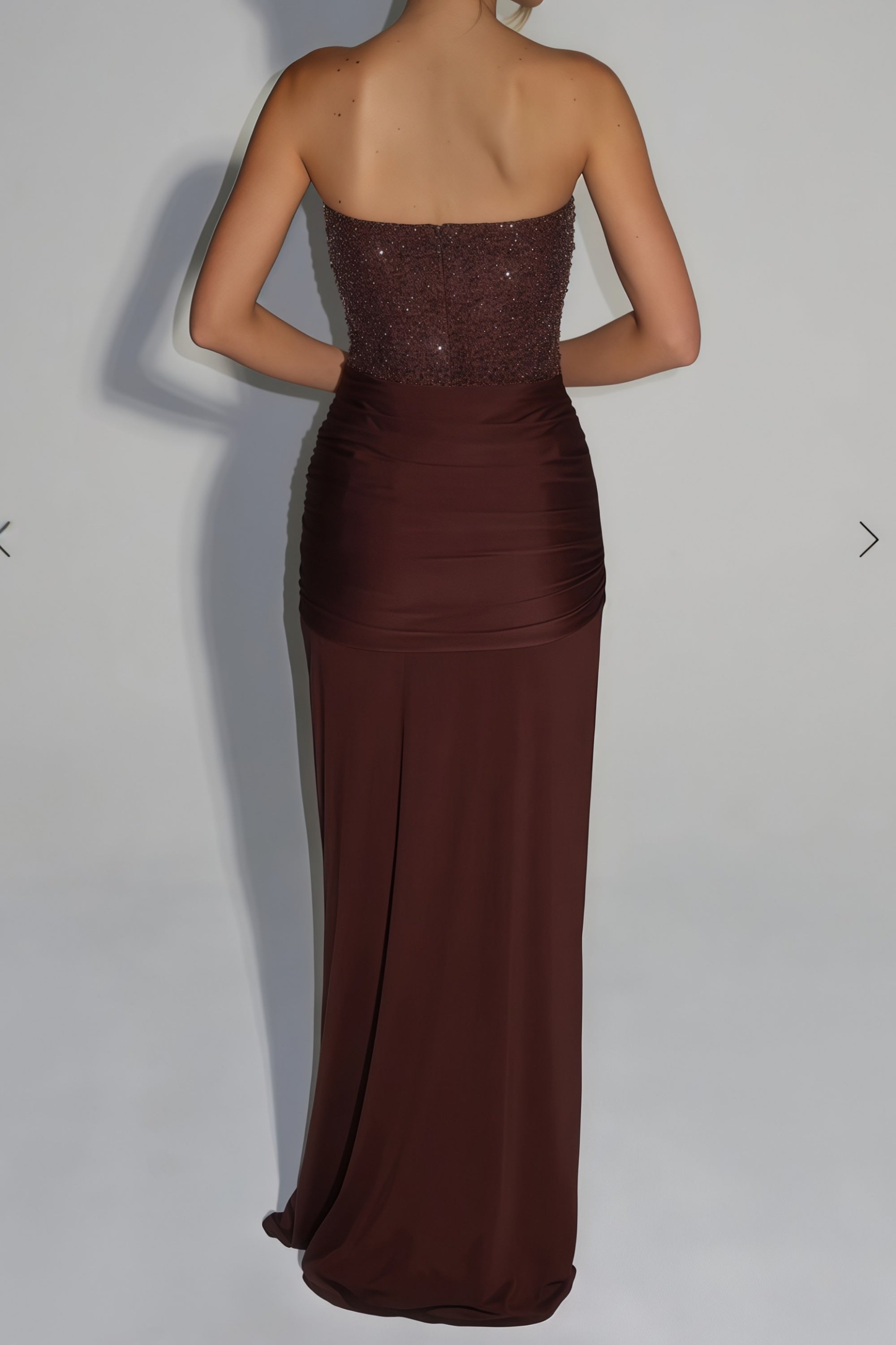 Christine Brown Off Shoulder Draped Maxi Dress