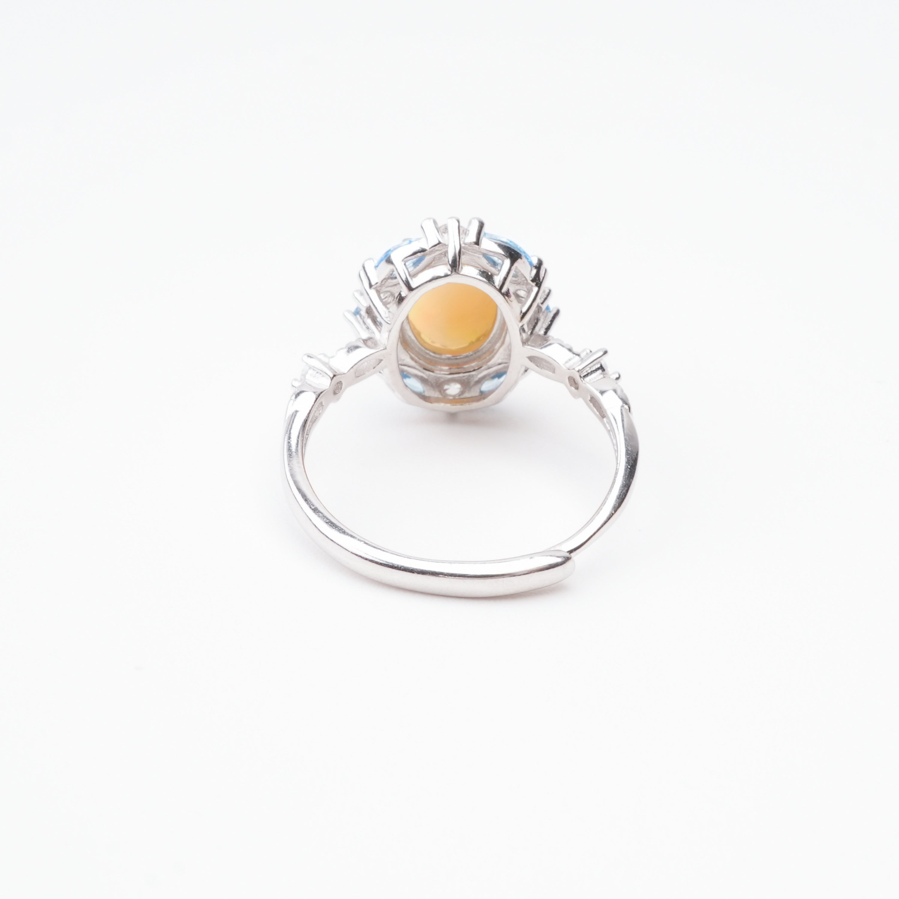 Christine Yellow Opal Oval Cabochon Blue Halo Sterling Silver Ring