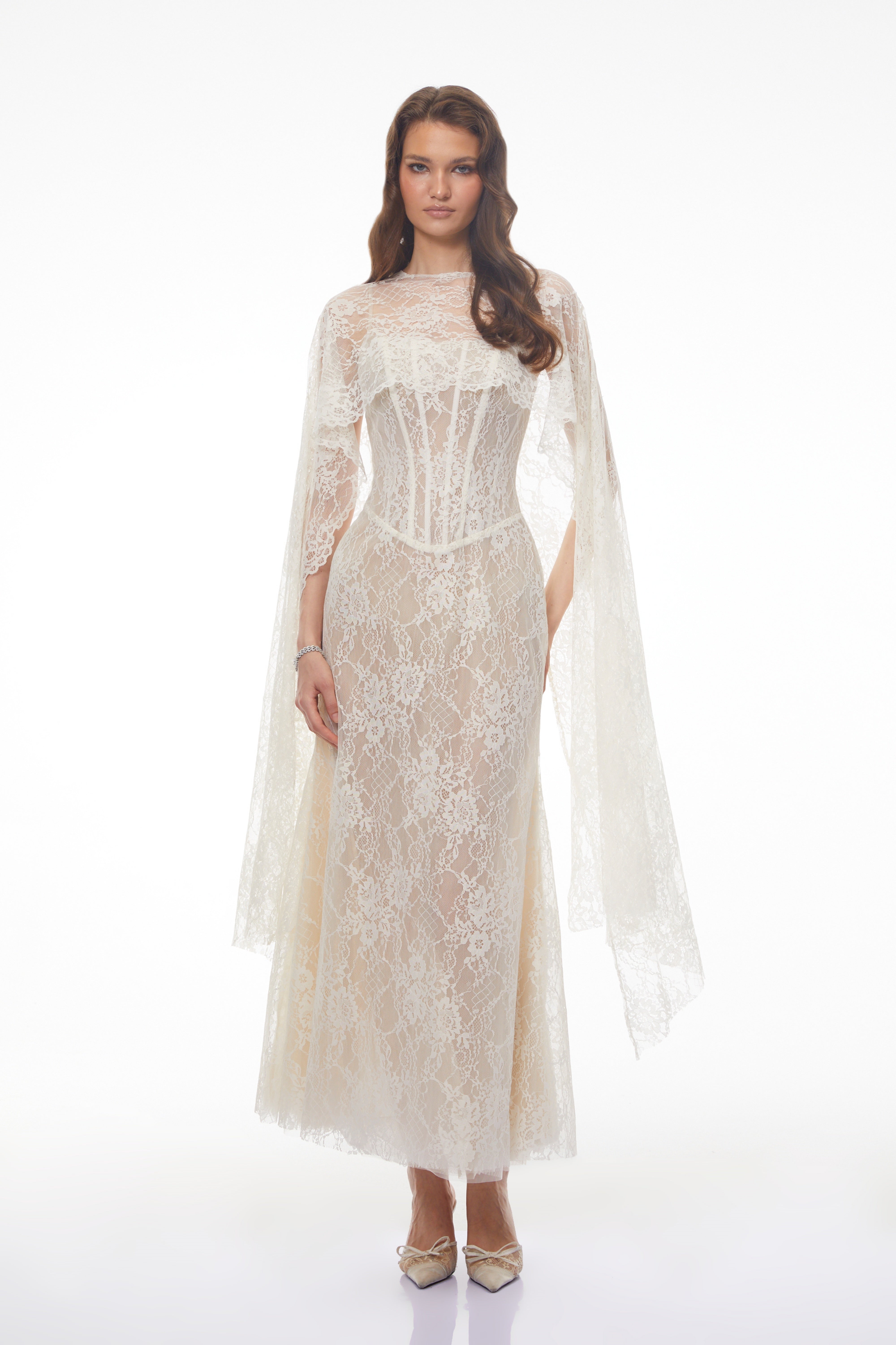 CODE A sensual lace sheer top オフホワイト Cinzia Beige Sweetheart Lace Maxi Dress